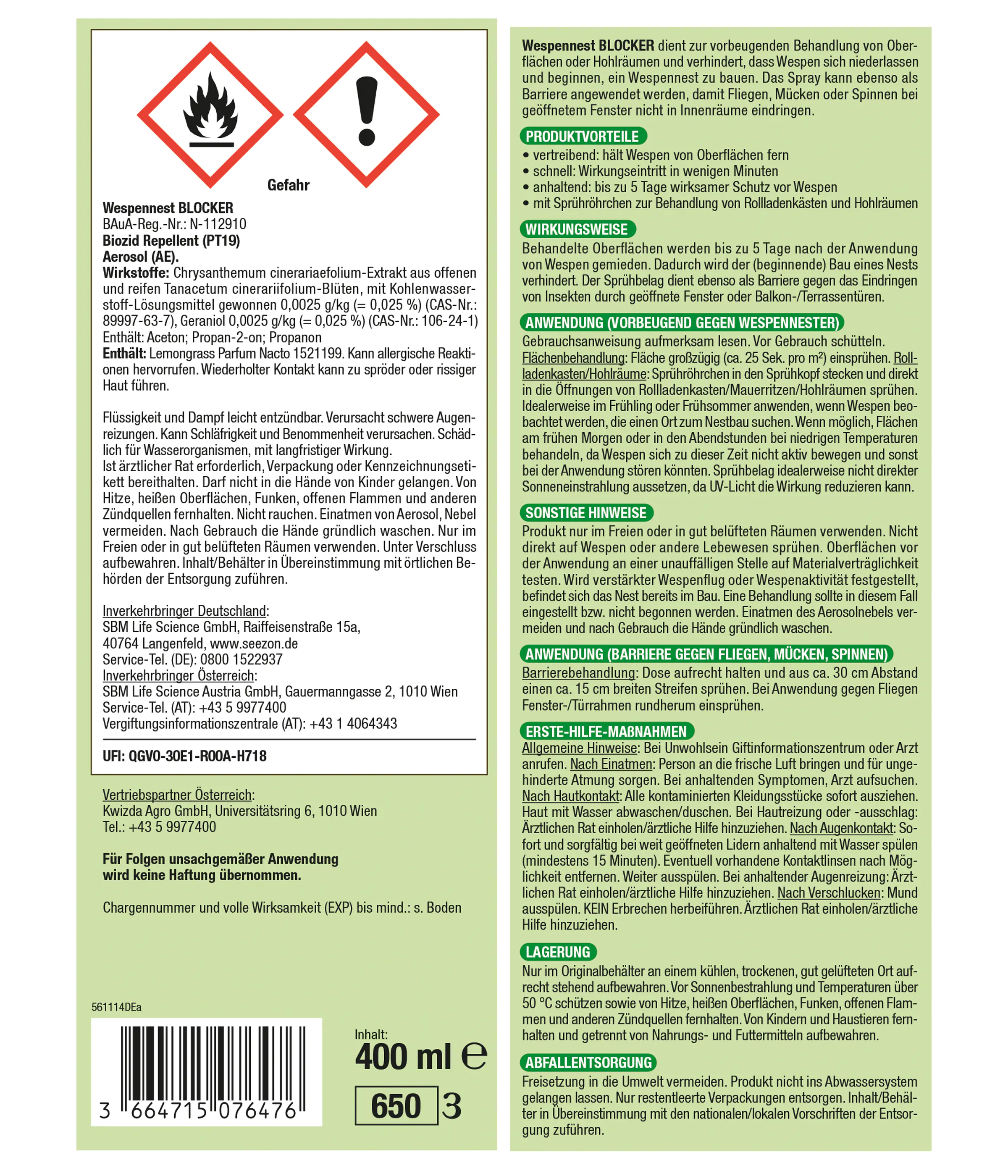 Protect Home Wespennest Blocker 400 ml Protect Home Wespennest Blocker 400 ml