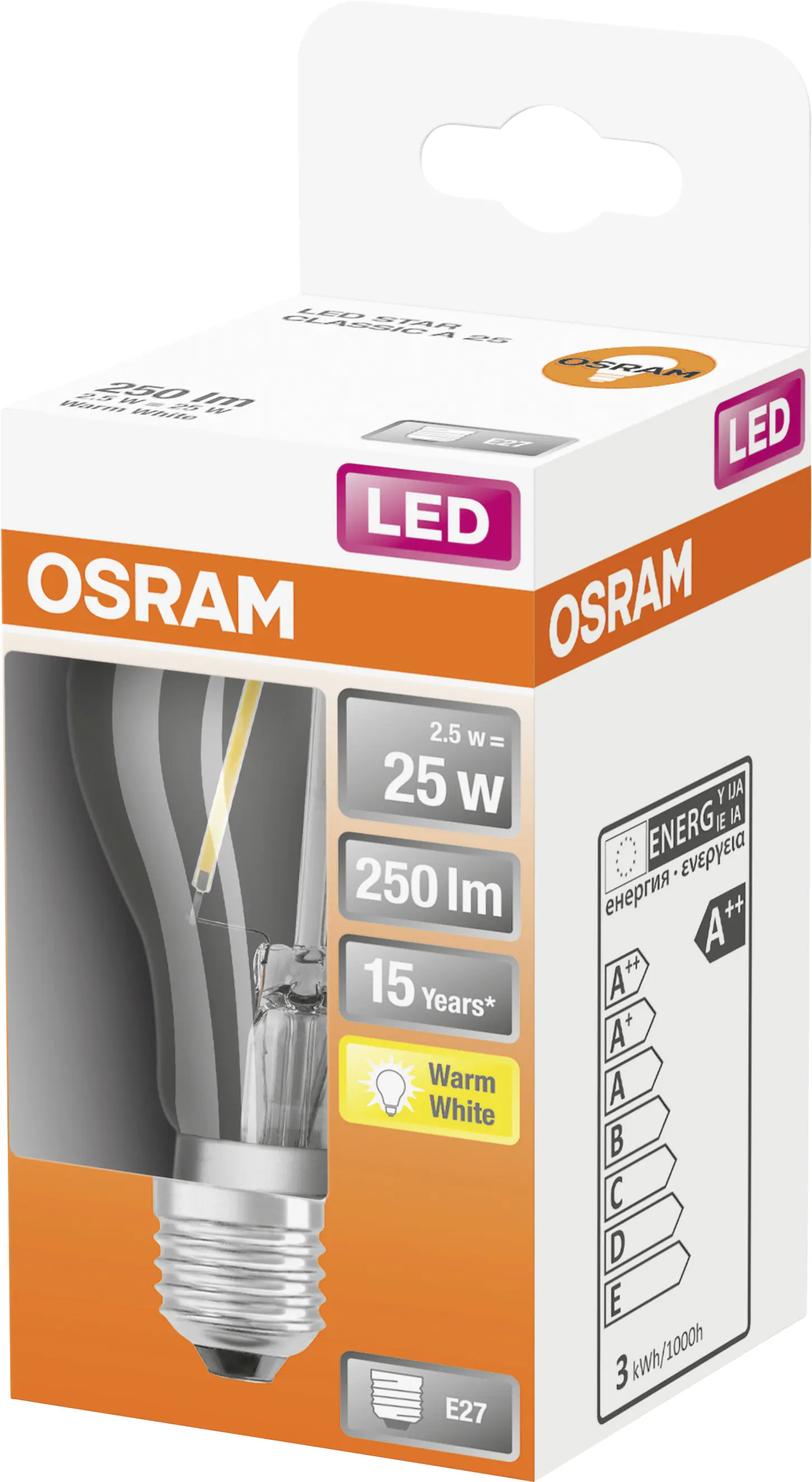 Osram LED Leuchtmittel Star A25 E27 2,5W warmweiß, klar