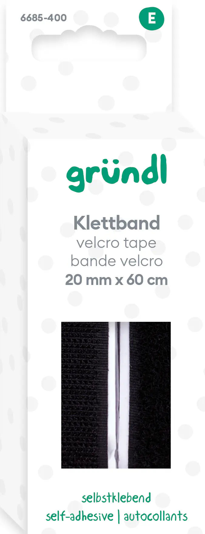 Gründl Klettband selbstklebend 60 x 2 cm schwarz