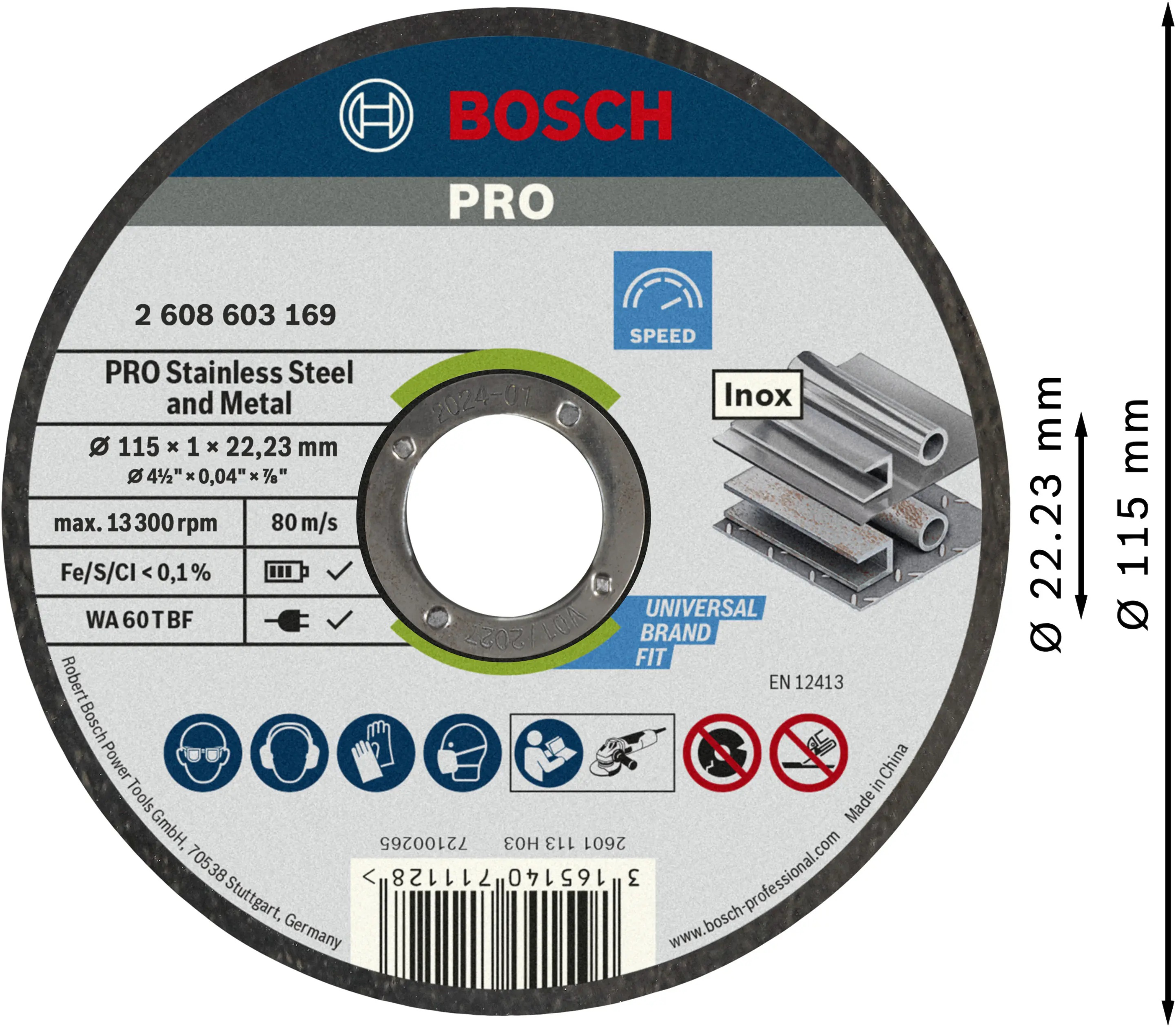Bosch PRO Trennscheibe Stainless Steel and Metal 115 x 22,23 x 1  mm gerade 10-teilig