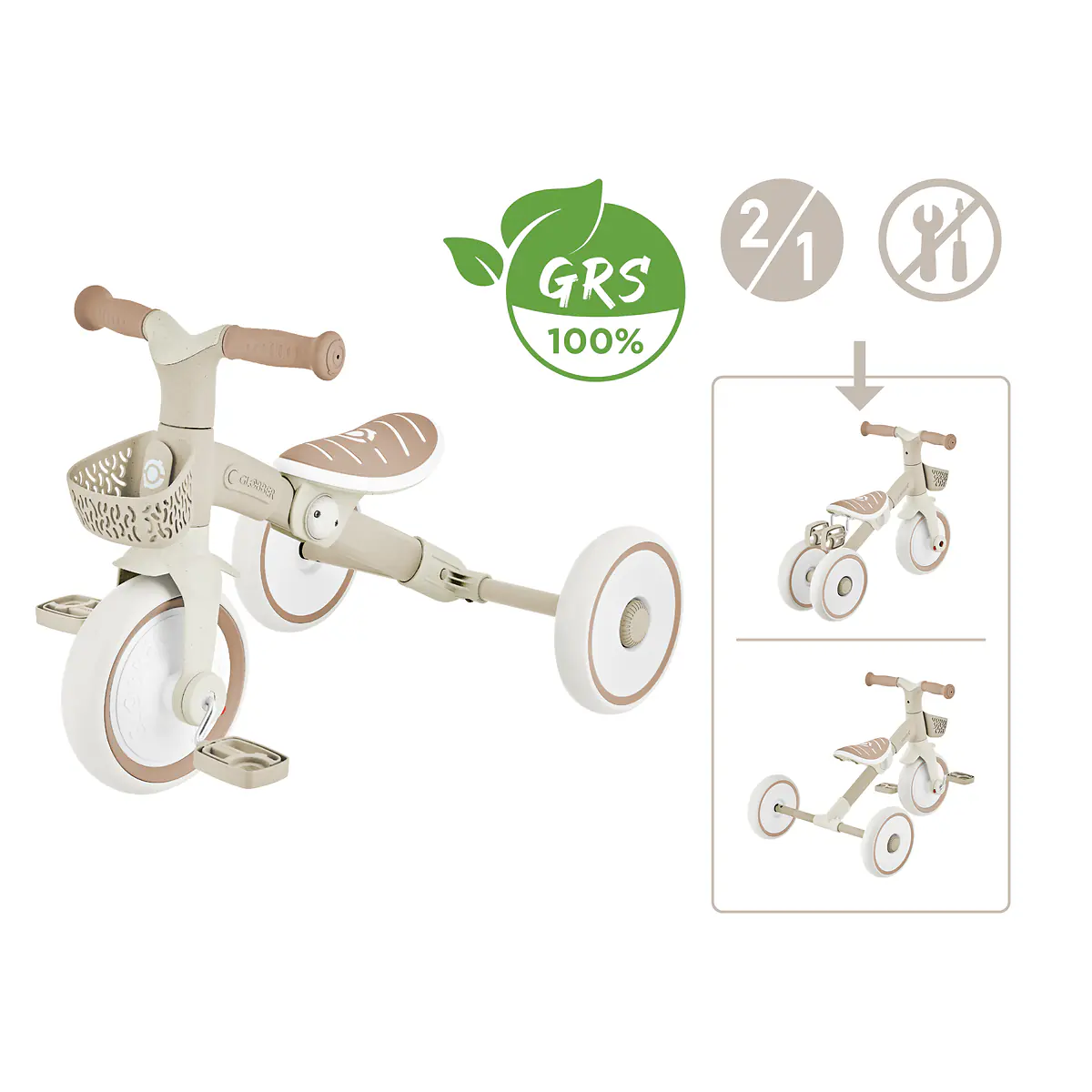 Globber Dreirad für Kinder Learning Trike 2-in-1 Plus Eco taupe