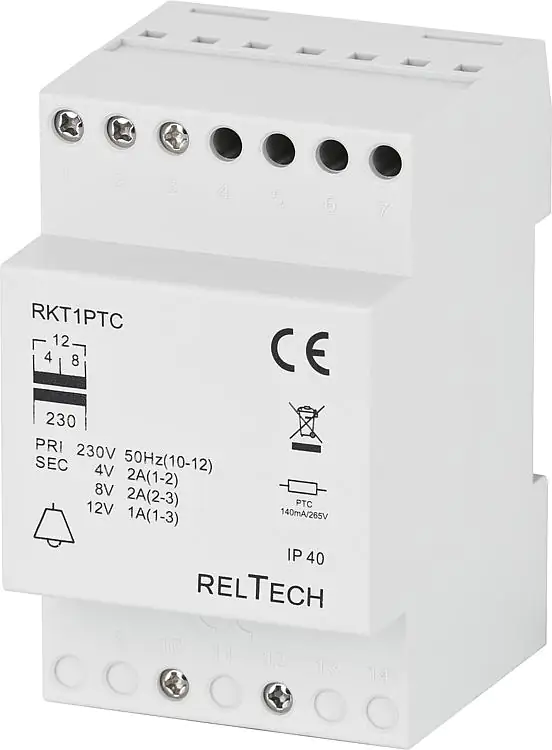 Klingeltrafo für Verteilereinbau, 4-8-12 V, 1,3 - 2 A