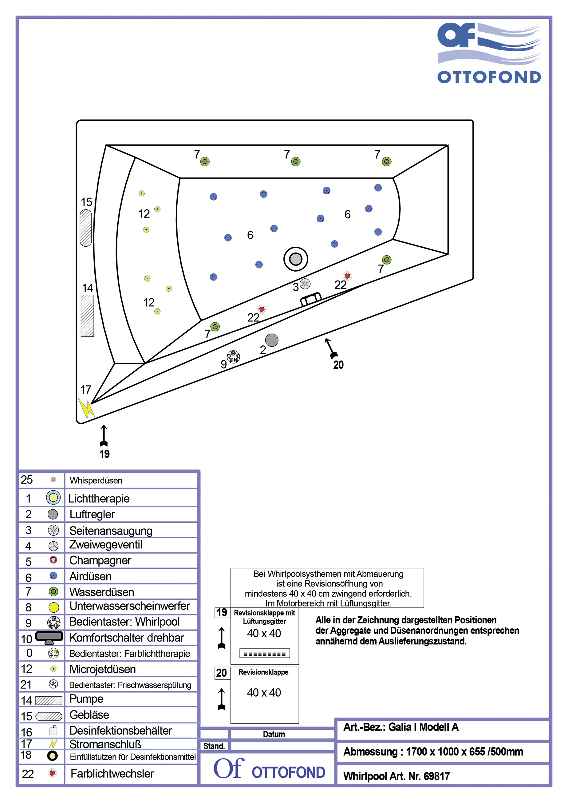 Ottofond Whirlpool Galia I Mod. A 170 x 100 cm, weiß Kombisystem