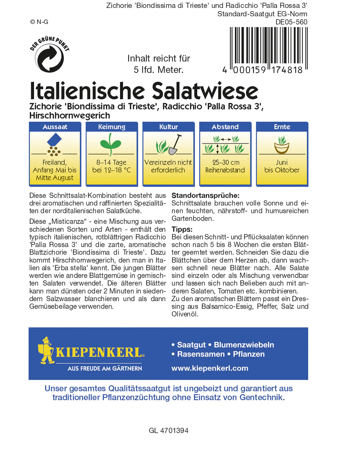 Kiepenkerl Italienische Salatwiese Saatband Inhalt reicht für 5 lfd. Meter