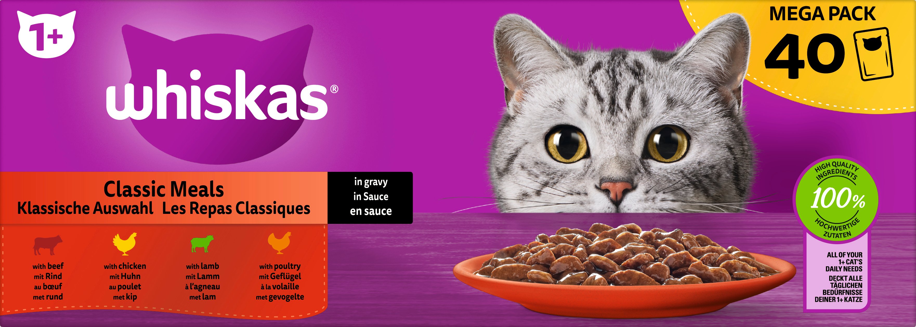 Whiskas Klassische Auswahl Katzennassfutter Adult 40 x 85 g Geflügel in Sauce