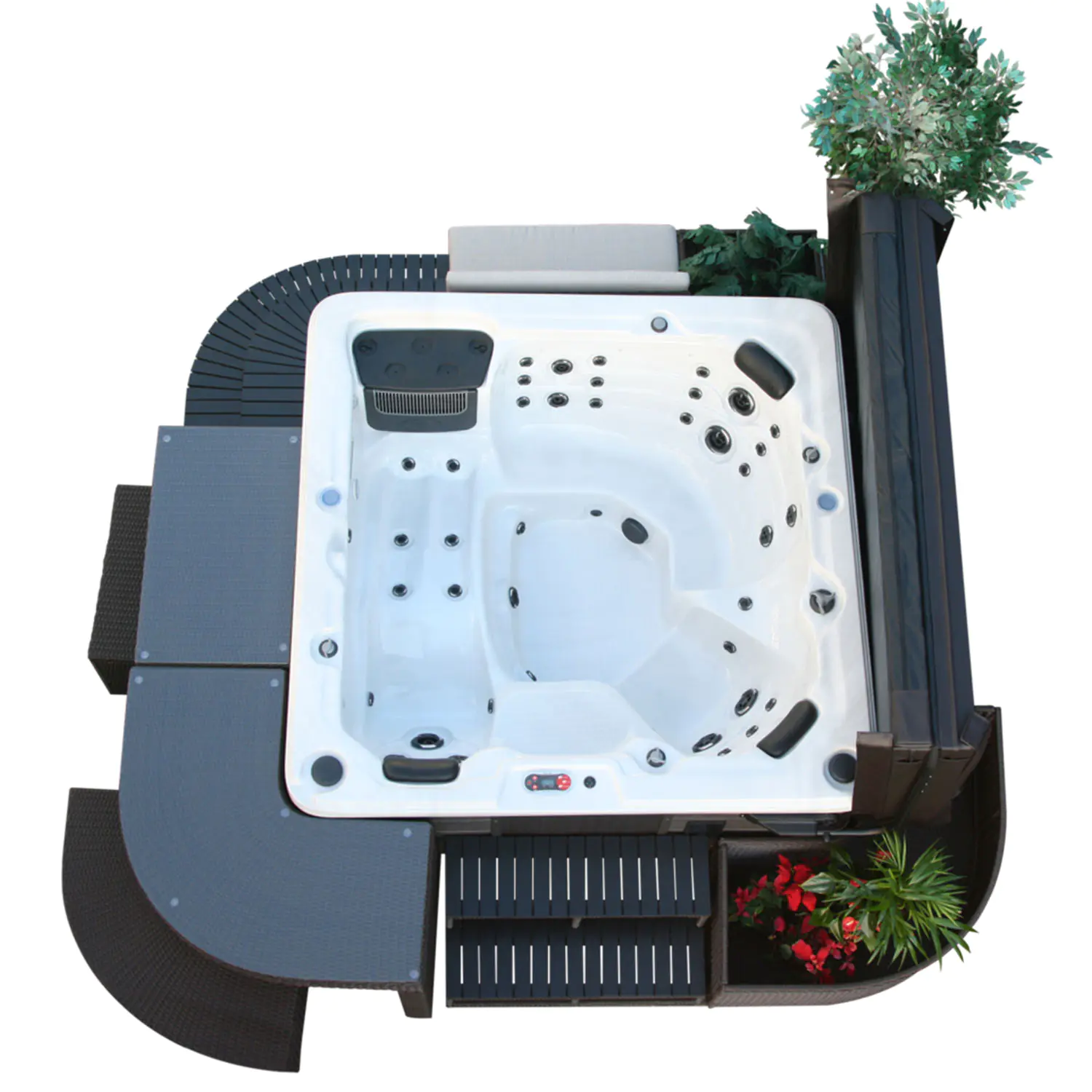 Canadian Spa Sitzbank mit Kissen - für quadratische Whirlpools dunkelbraun mit grauem Kissen Canadian Spa Sitzbank mit Kissen - für quadratische Whirlpools dunkelbraun mit grauem Kissen