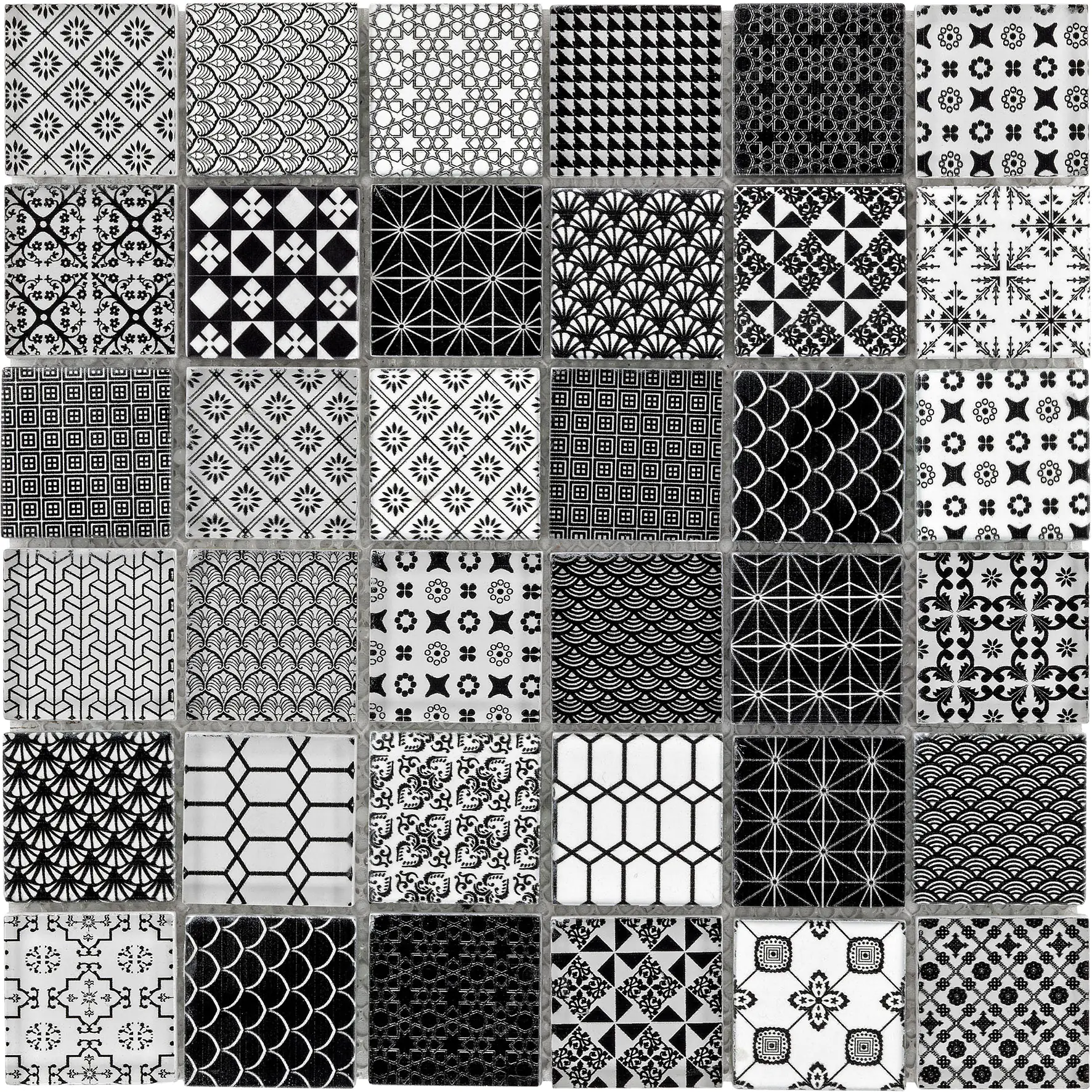 Mosaikfliese Glas Premium 30 x 30 cm schwarz-weiß Steinmaß: ca. 4,8 x 4,8 cm