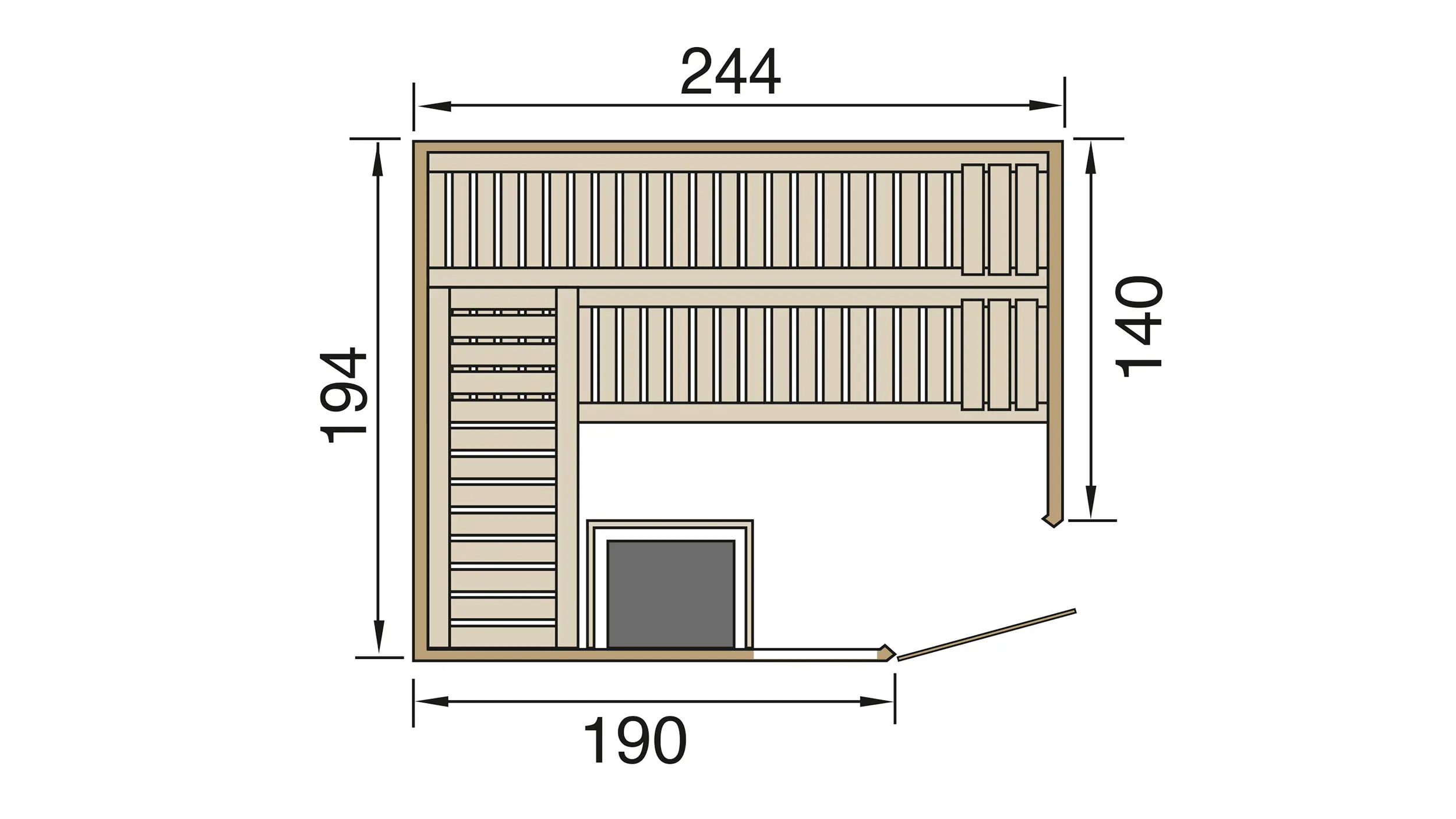 Weka Sauna Varberg 4 mit Glastür & Fenster 4,65 m² + 7,5 kW Ofen BioS