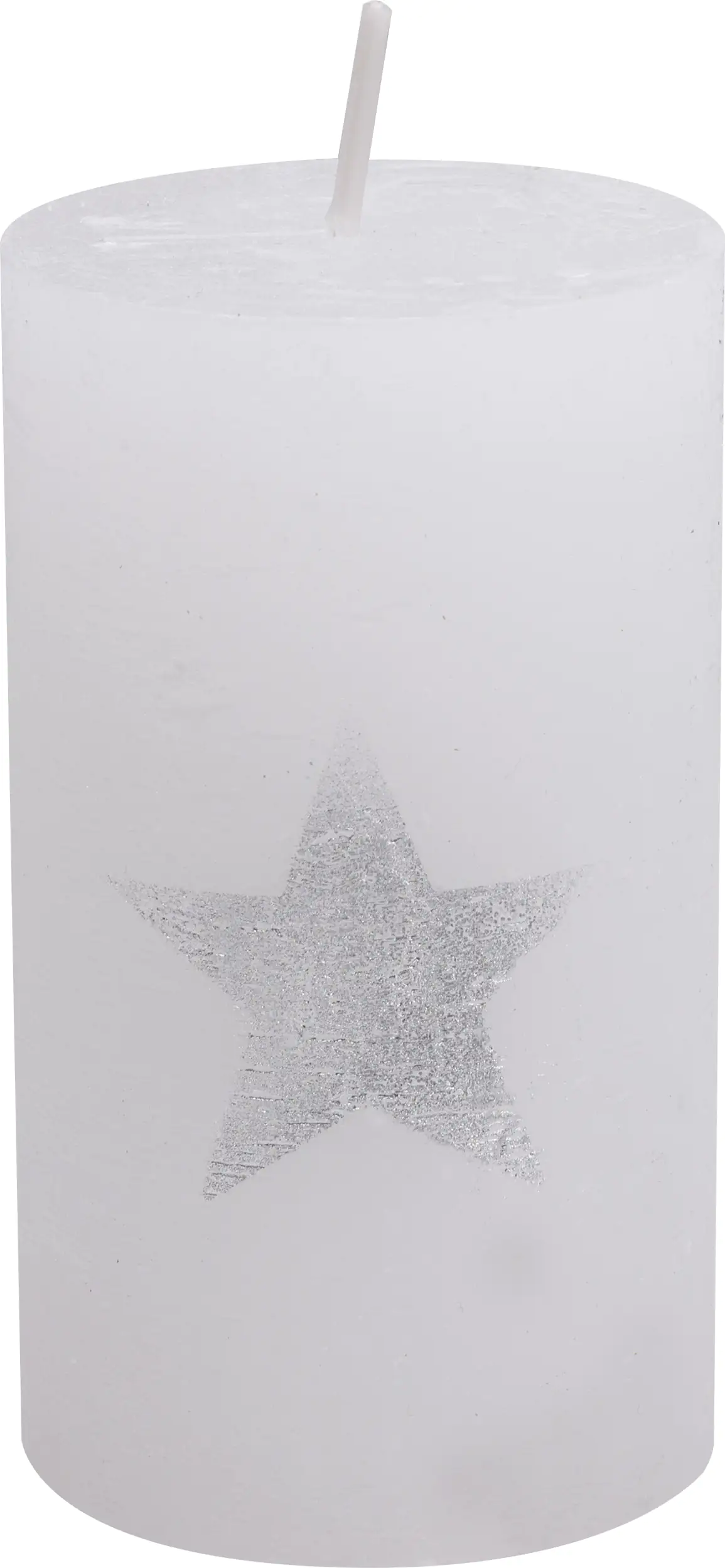 House of Rustic Kerze weiß mit silber Stern Ø 6,8 x 12 cm