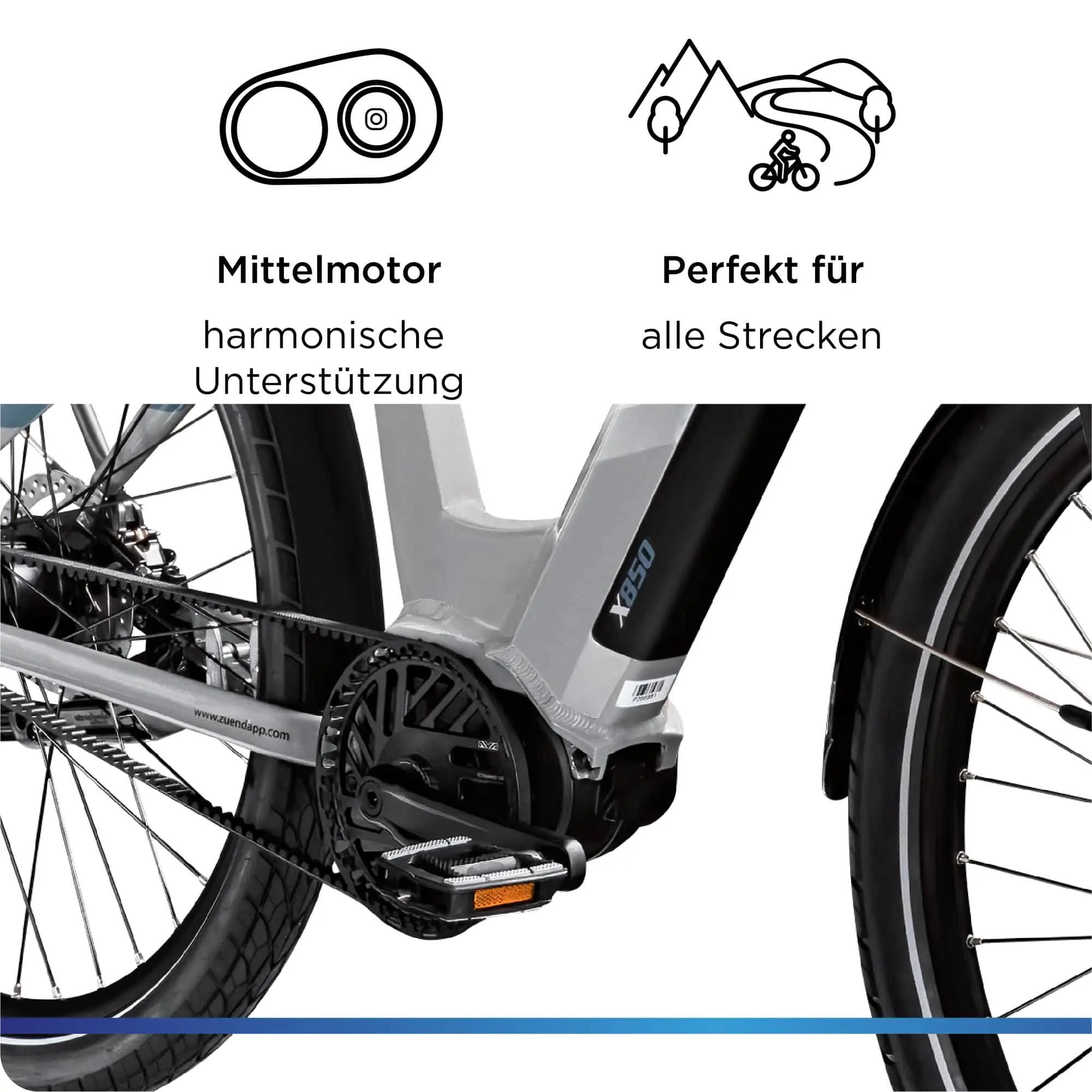 Zündapp E-Bike Trekking X850 Tiefeinsteiger 27,5 Zoll 7-Gang 550 Wh grau