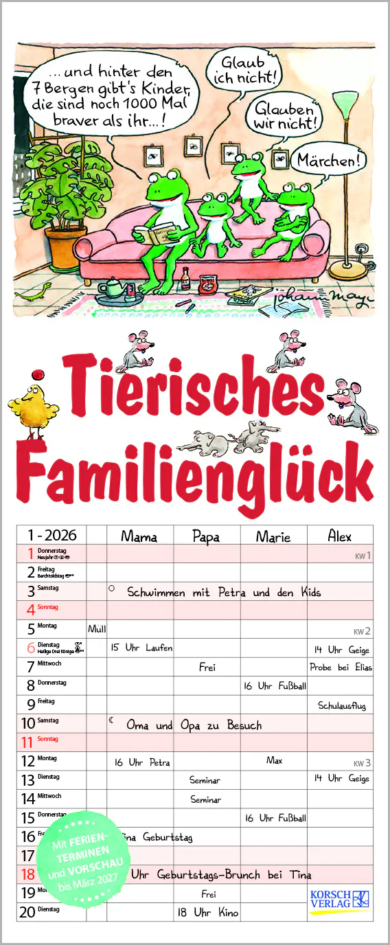 Korsch Kalender Familientimer Tierisches Familienglück 2026