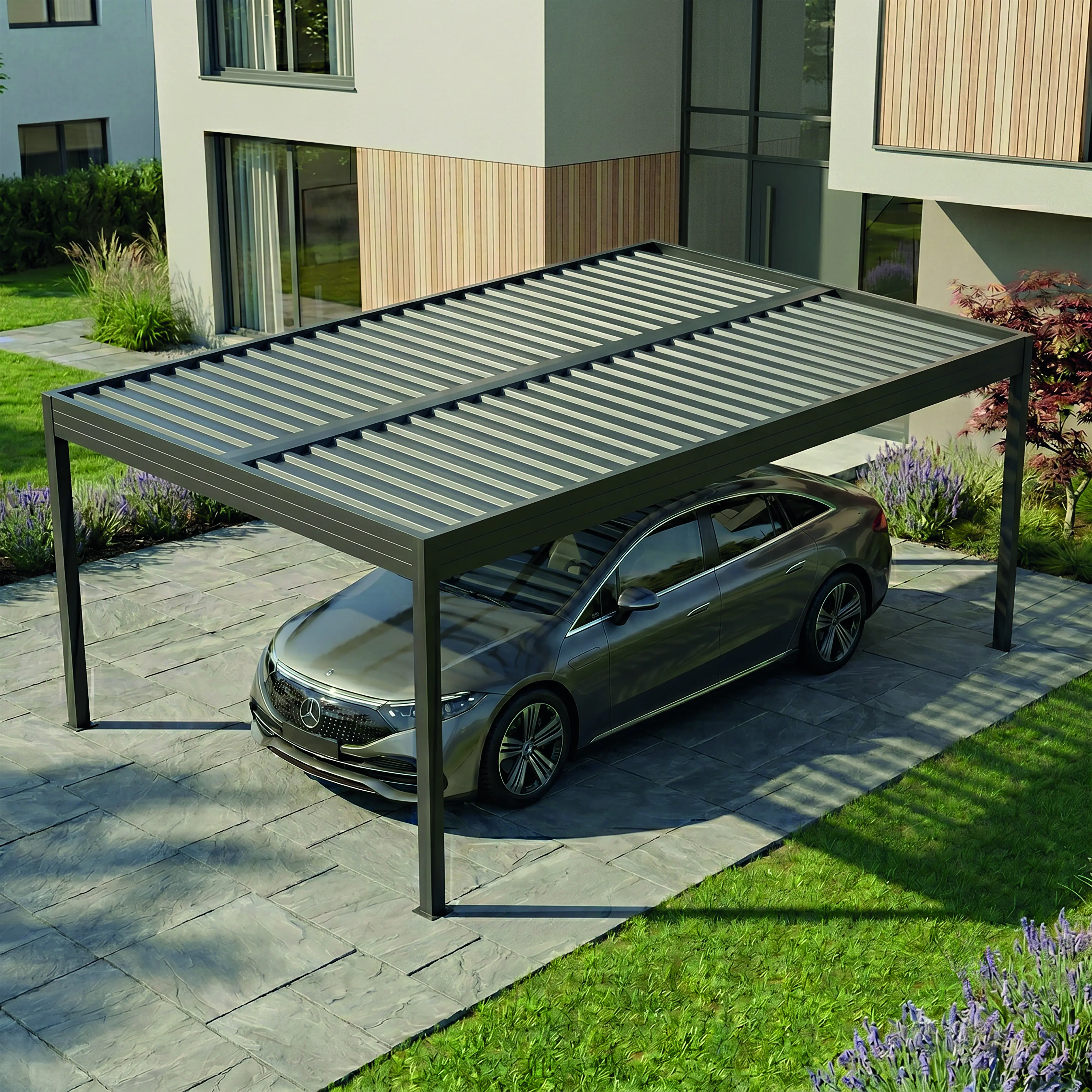 SunElements SunVaro Carport Classic XL 362 x 549 cm mit Trapezblechdach anthrazit-metallic