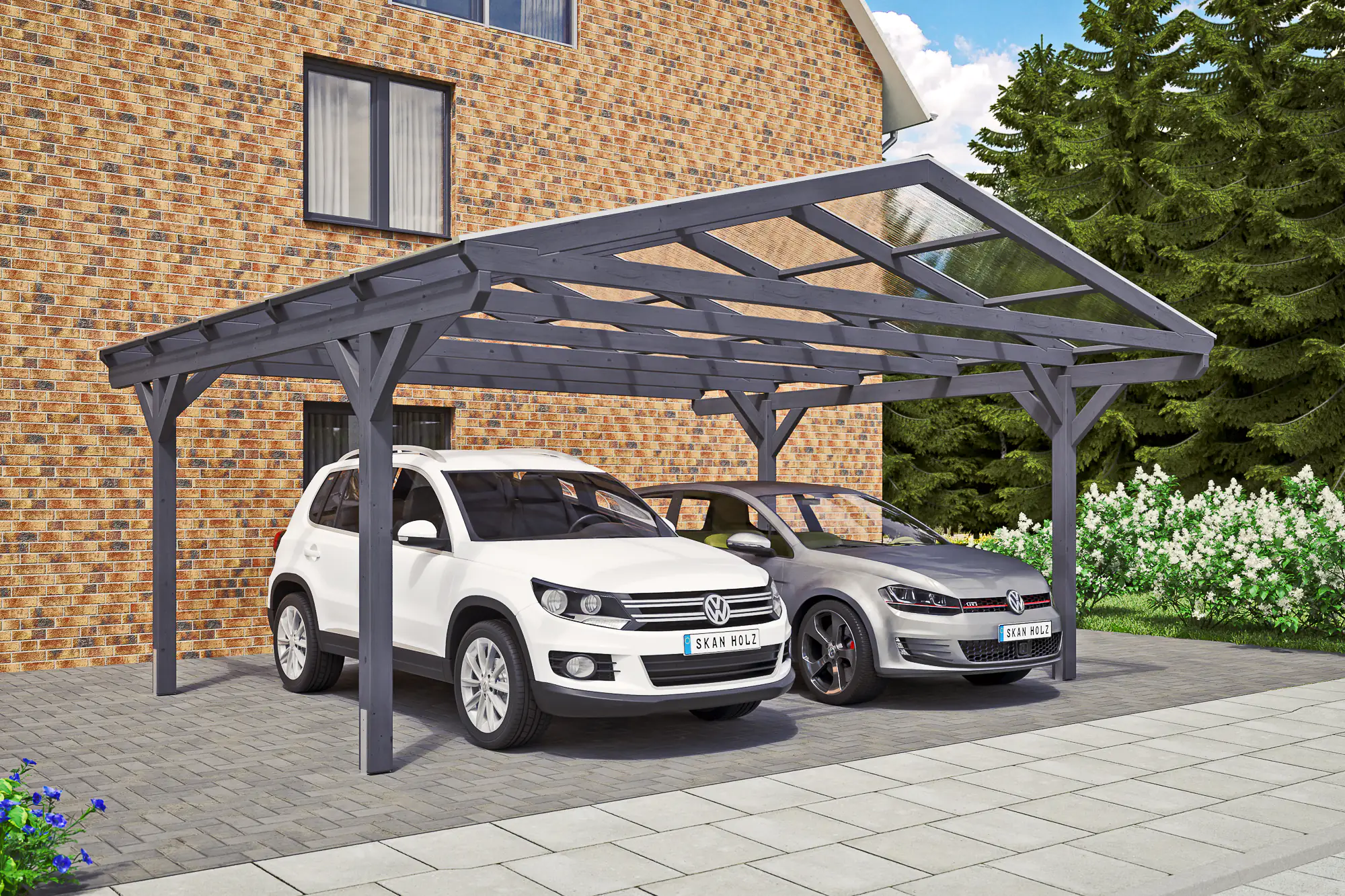 SKAN HOLZ Carport Westerwald 570 x 541 cm, lasiert in Schiefergrau