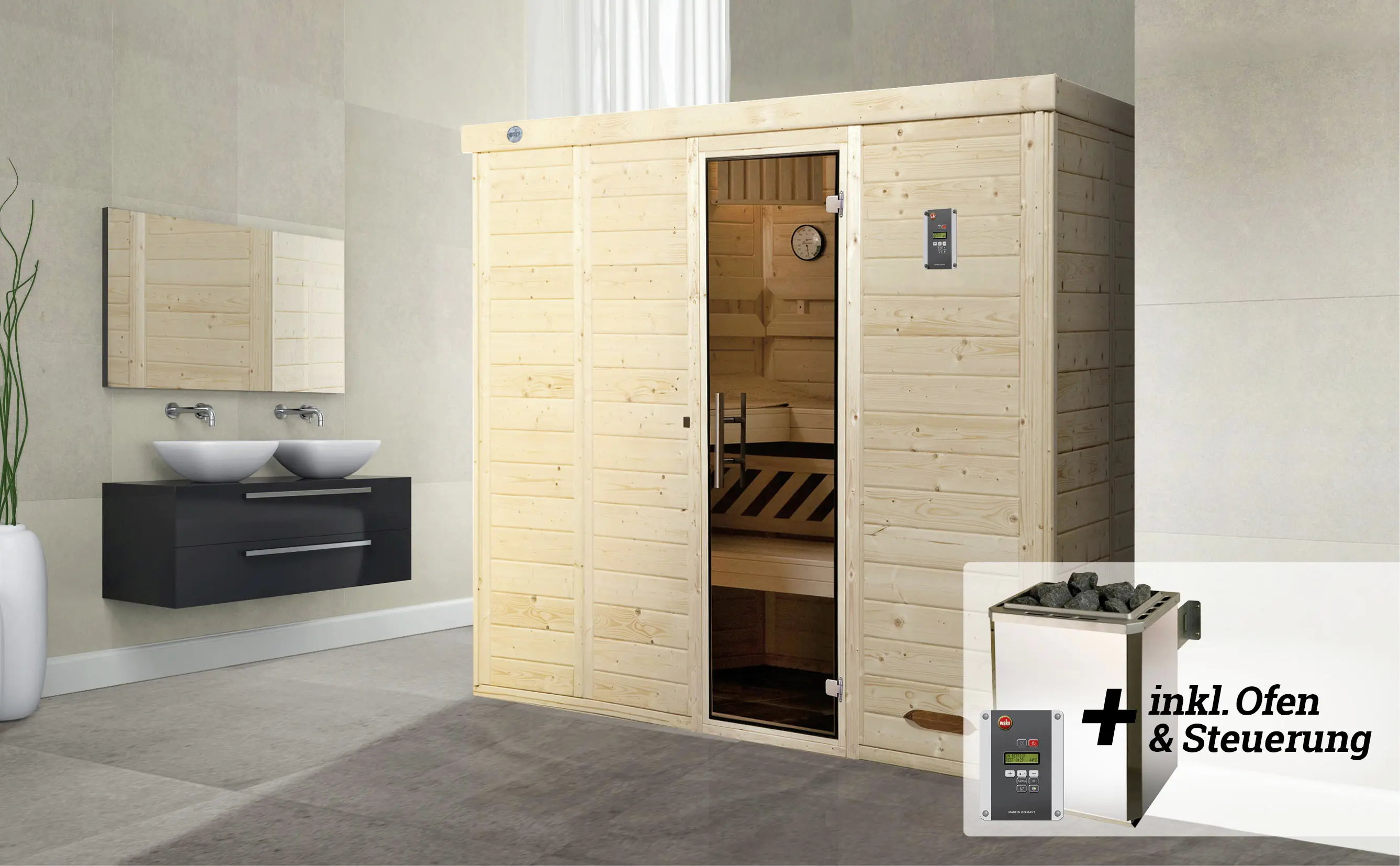 Weka Premium Massivholz-Elementsauna Kemi Gr. 5 Sparset 7,5 kW OS