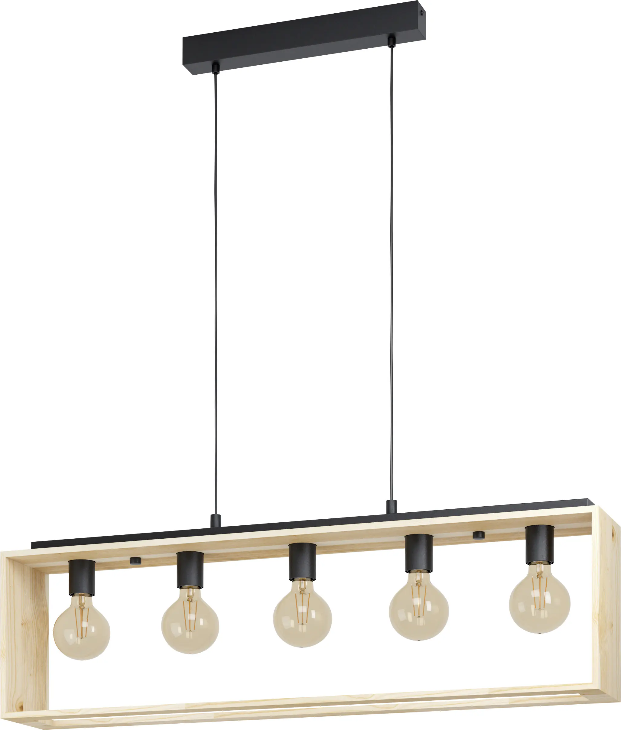 Eglo Pendelleuchte Famborough schwarz-natur 100 x 16 cm 5-flammig E27