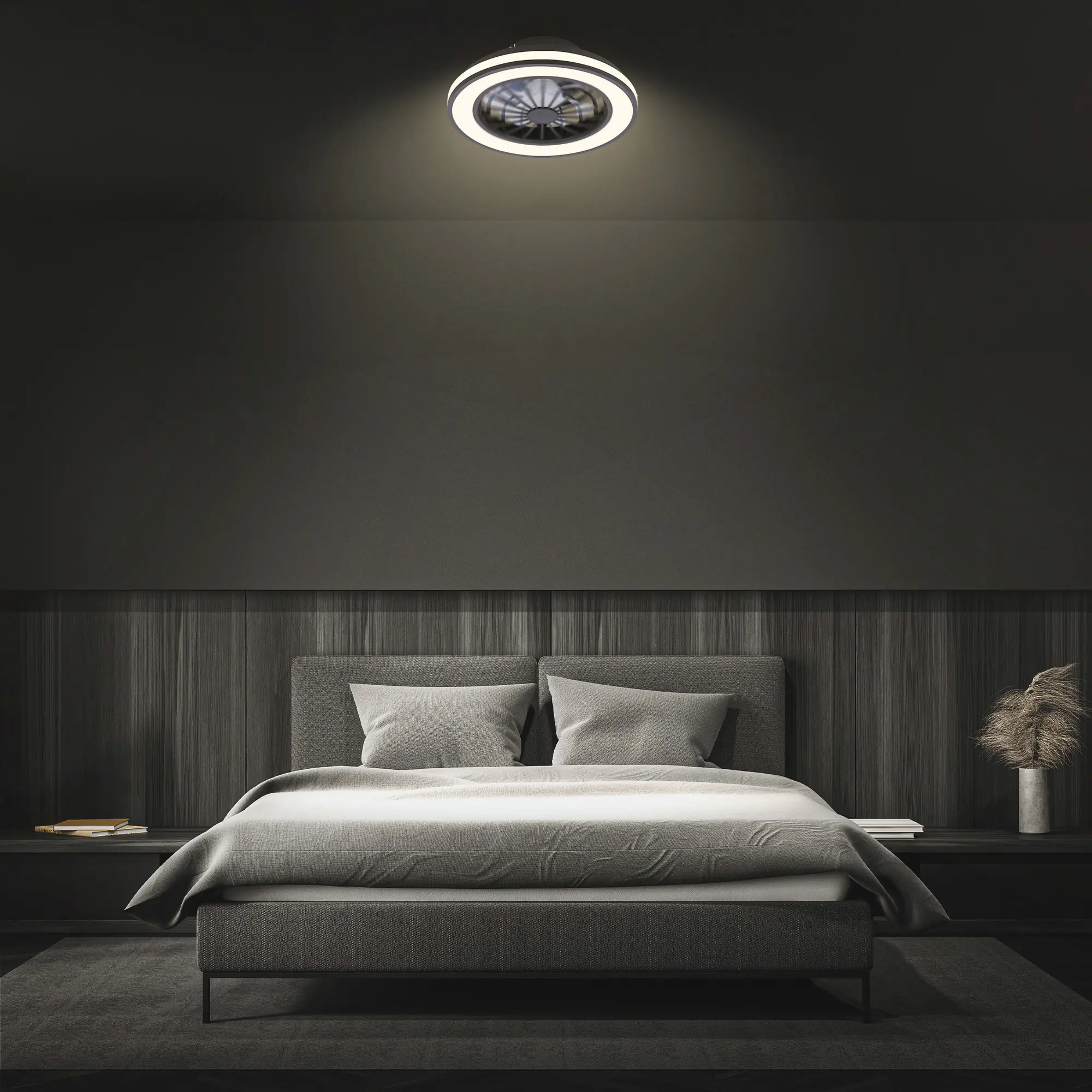 Briloner LED Deckenleuchte mit Ventilator Venturo Ø 38 cm 24 W schwarz matt dimmbar