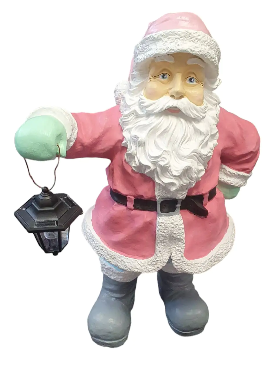 Figur Weihnachtsmann Laterne, Polyresin 75 x 50 x 40 cm pastell