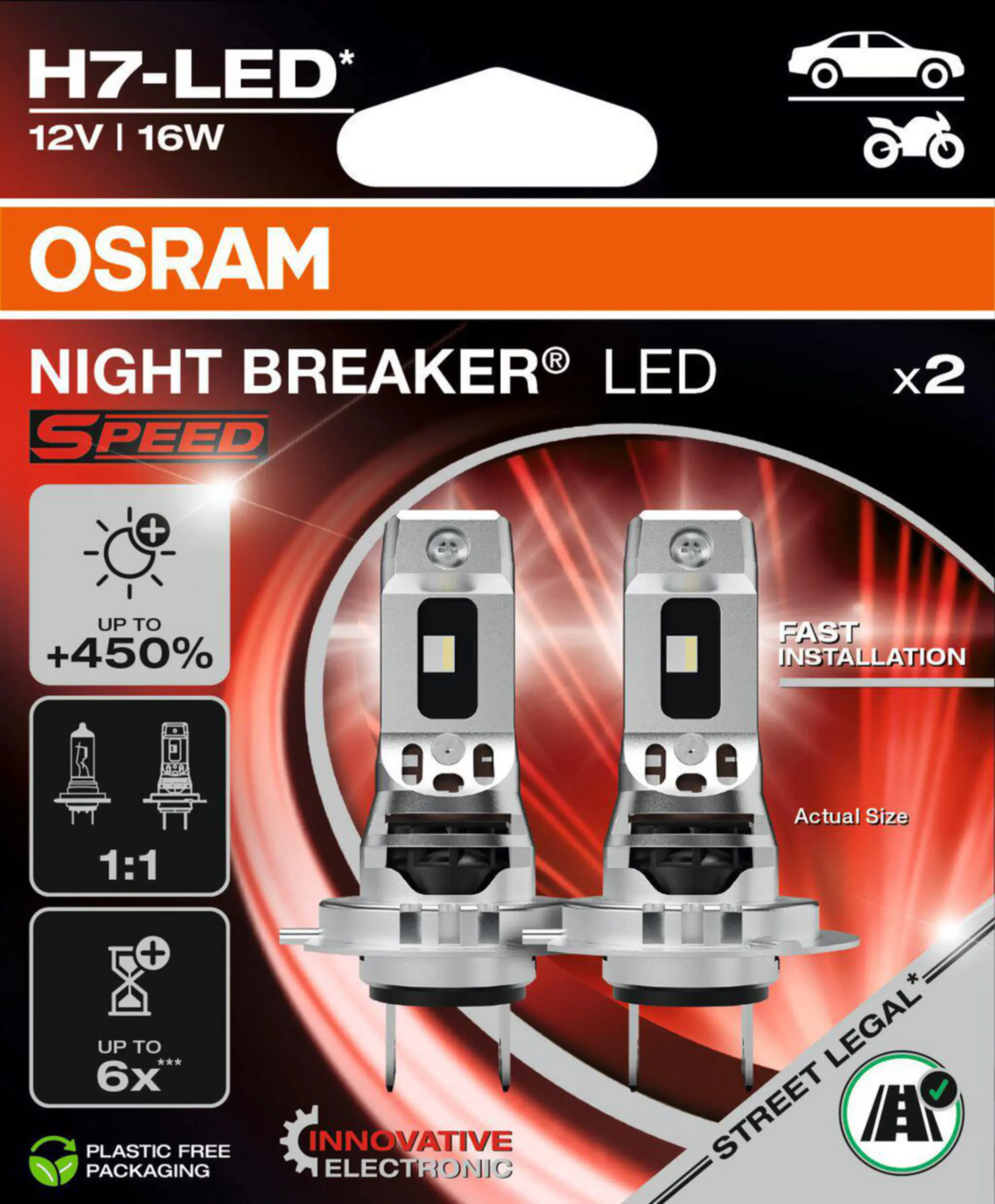 Osram Scheinwerferlampe H7 Night Breaker LED Speed 450 2 Stück