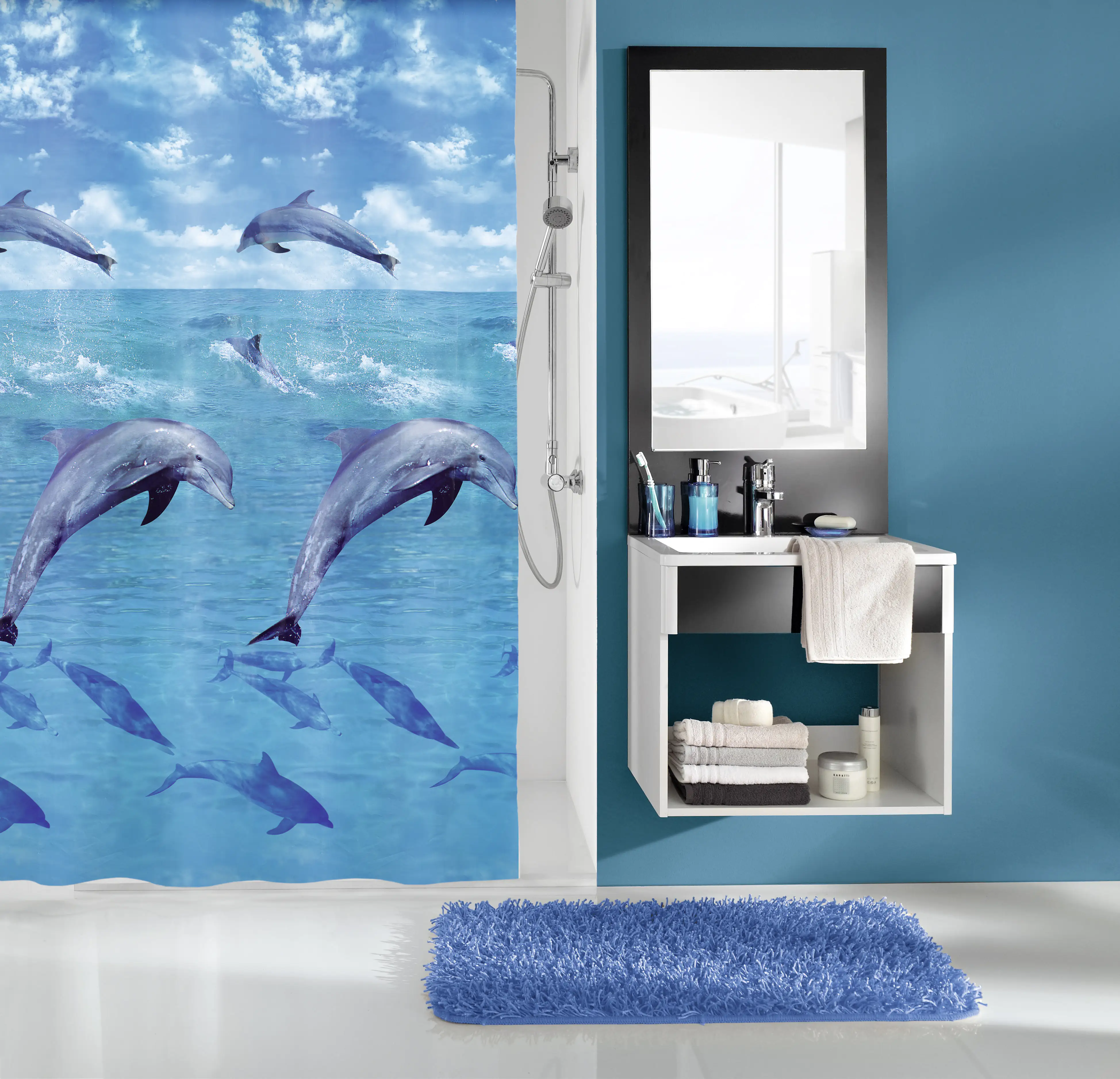 [Höchste Qualität haben!] Kleine Wolke Duschvorhang Dolphin multicolor, x Globus | cm Baumarkt kaufen 180 200