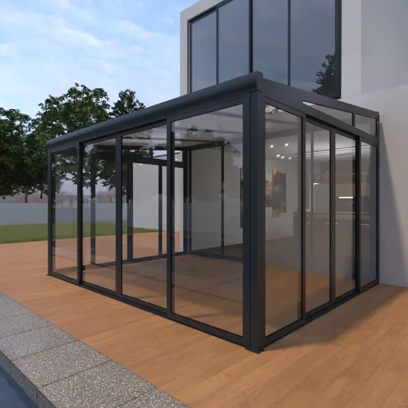 Wintergarten Classic 400 x 300 cm mit Glasschiebetüren grau