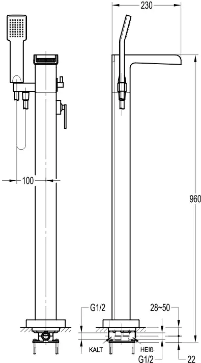 Ottofond Freistehende Armatur Niagara mit frei fließendem Auslauf
