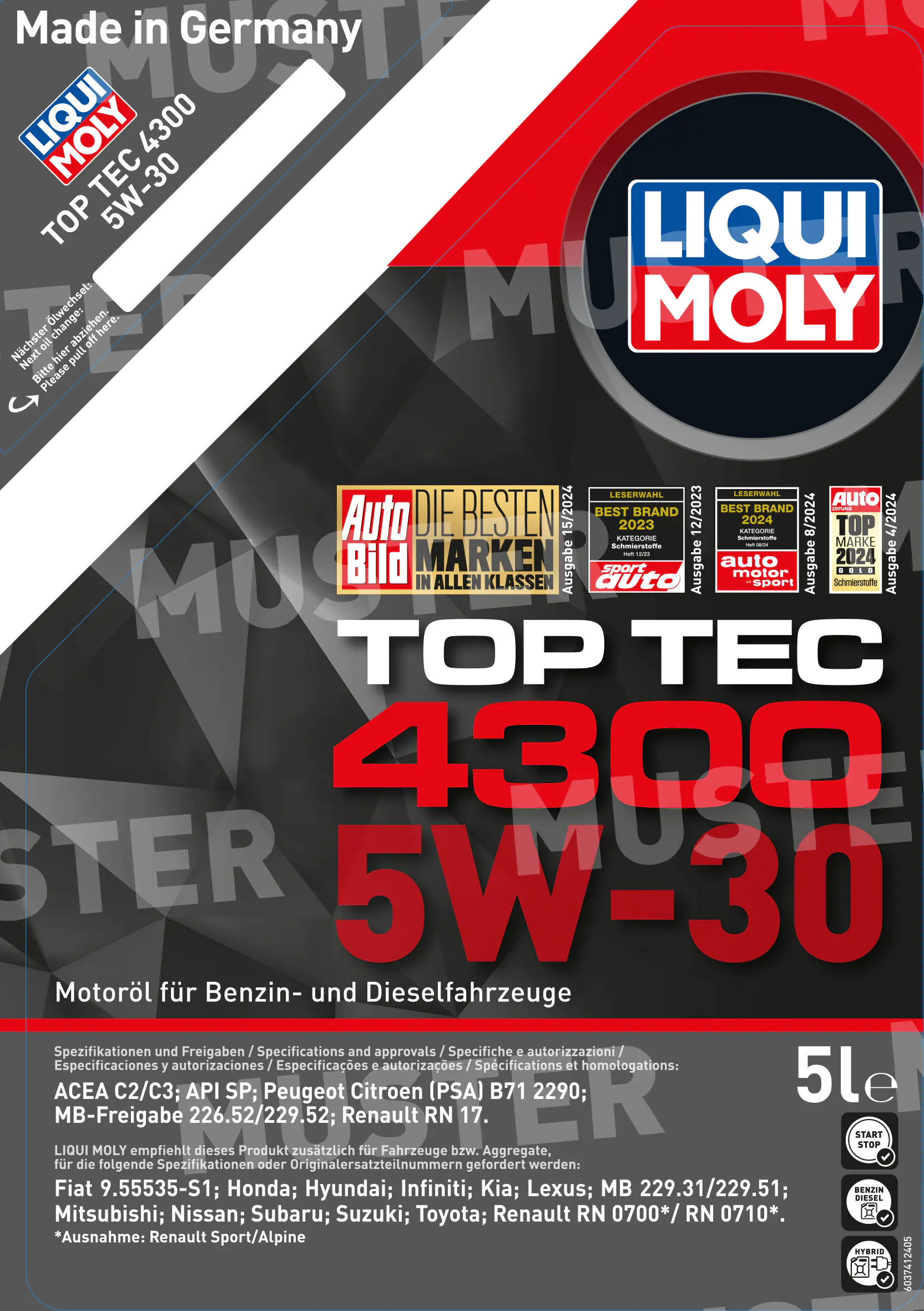 Liqui Moly Motoröl Top Tec 4300 SAE 5W-30 5 L