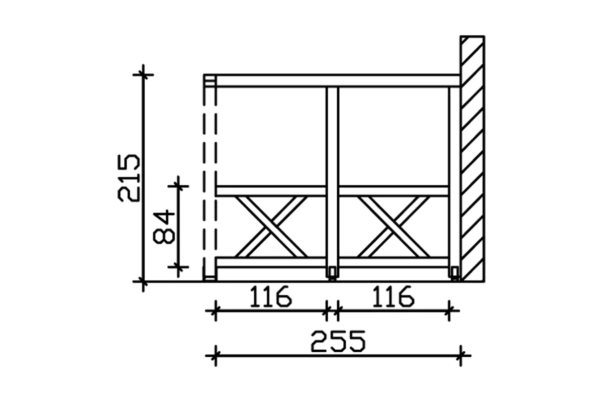 SKAN HOLZ Seitenwand Andreaskreuz (Wandanbau) 255 x 210 cm, Fichte