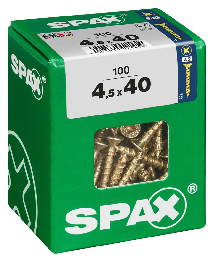 Spax Universalschrauben 4.5 x 40 mm PZ 2 Senkkopf - 100 Stk. Spax Universalschrauben 4.5 x 40 mm PZ 2 Senkkopf - 100 Stk.