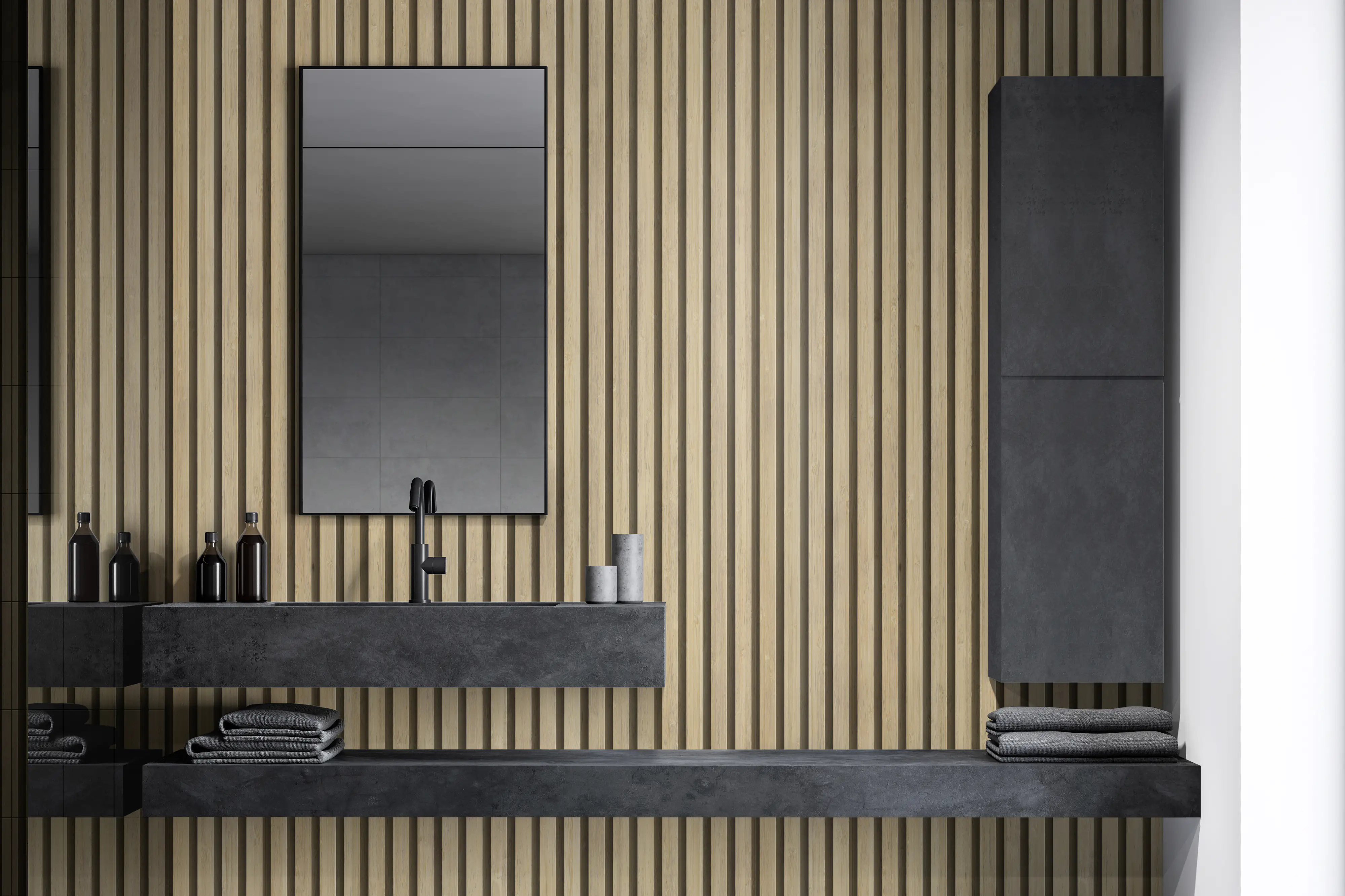 Grosfillex Wandpaneel Kunststoff LINIO 260 x 37,5 cm 8 mm Bamboo 3 Stück