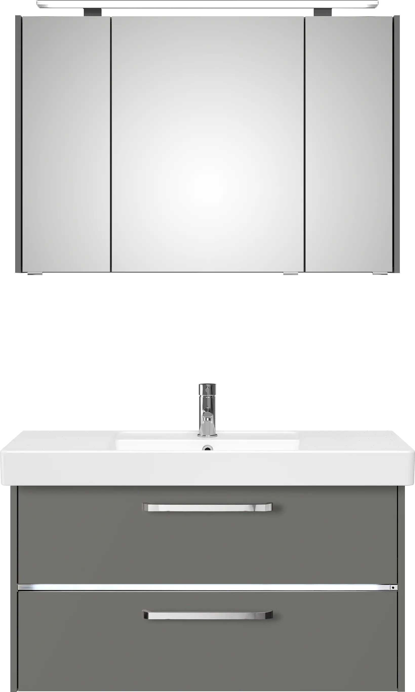 Primaster Badmöbel-Set Berlin grau 105 cm LED-Leuchten, Keramikwaschtisch