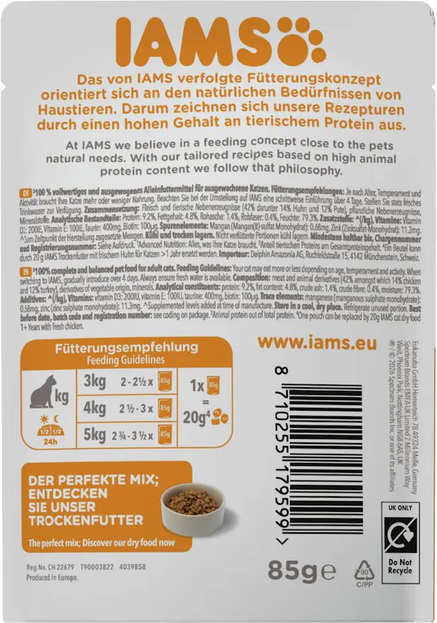 Iams Advanced Nutrition Katzennassfutter Adult 85 g  Huhn & Pute in Sauce