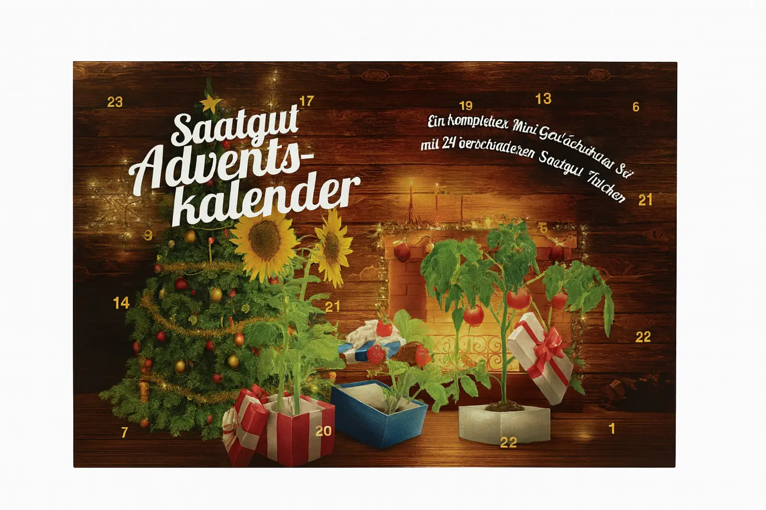 Saatgut Adventskalender Kamin mit komplettem Mini Gewächshaus Set Saatgut Adventskalender Kamin mit komplettem Mini Gewächshaus Set
