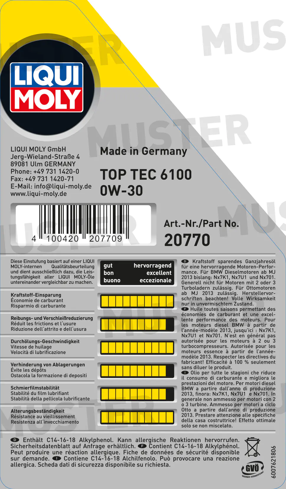 Liqui Moly Motoröl Top Tec 6100 0W-30 1 L