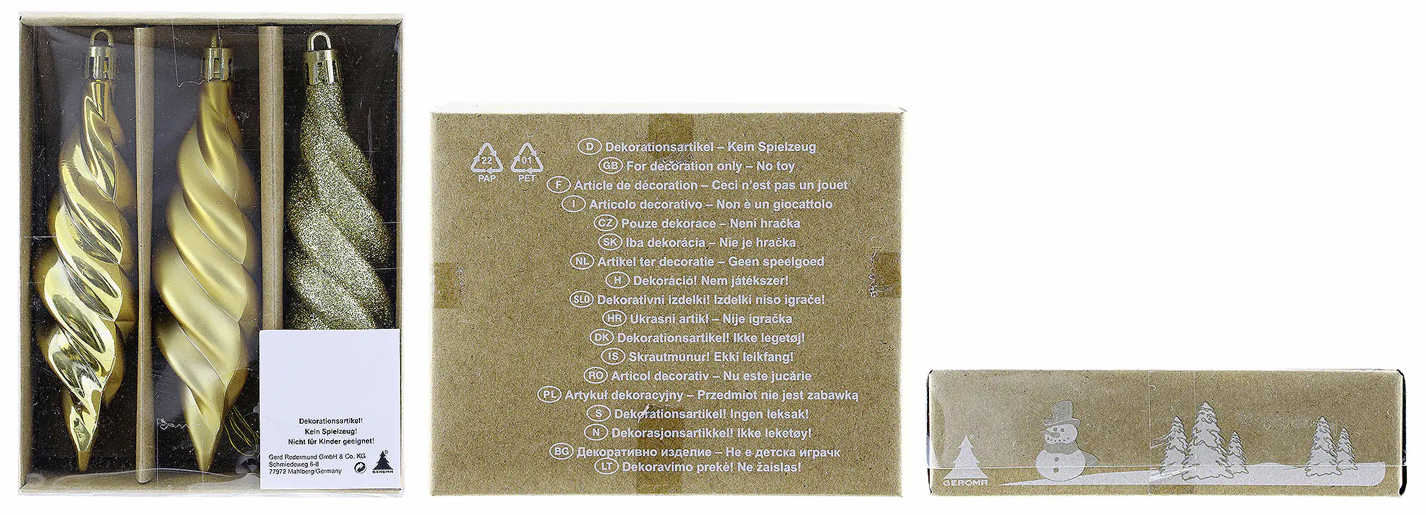 Weihnachtskugeln Eiszapfen aus Kunststoff 11 cm gold 3 Stück