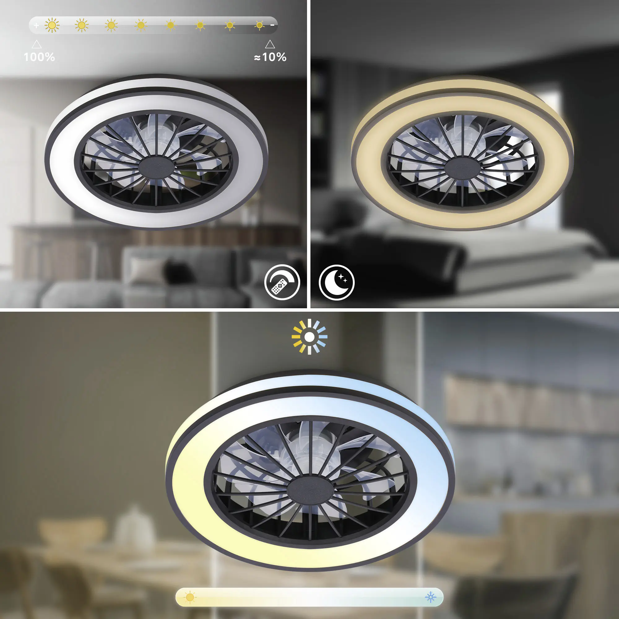 Briloner LED Deckenleuchte mit Ventilator Venturo Ø 38 cm 24 W schwarz matt dimmbar