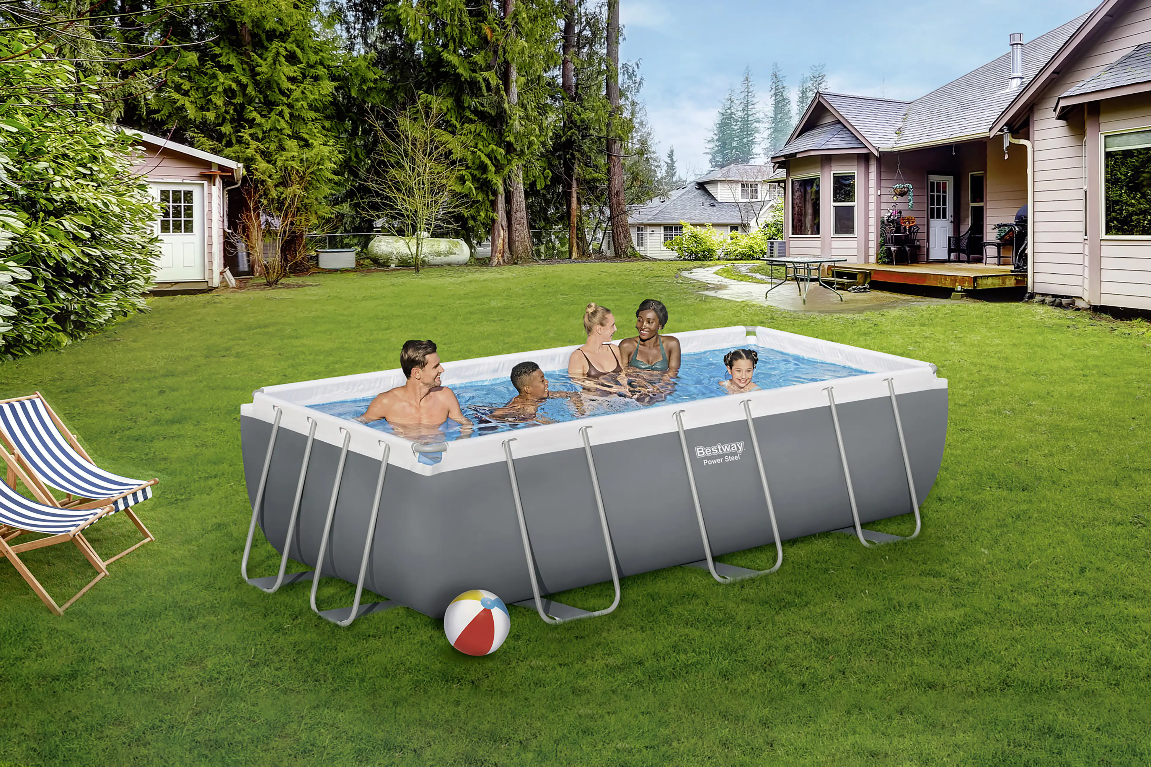 Bestway Power Steel Frame Pool Set mit Filterpumpe 404 x 201 x 100 cm, grau, eckig Bestway Power Steel Frame Pool Set mit Filterpumpe 404 x 201 x 100 cm, grau, eckig