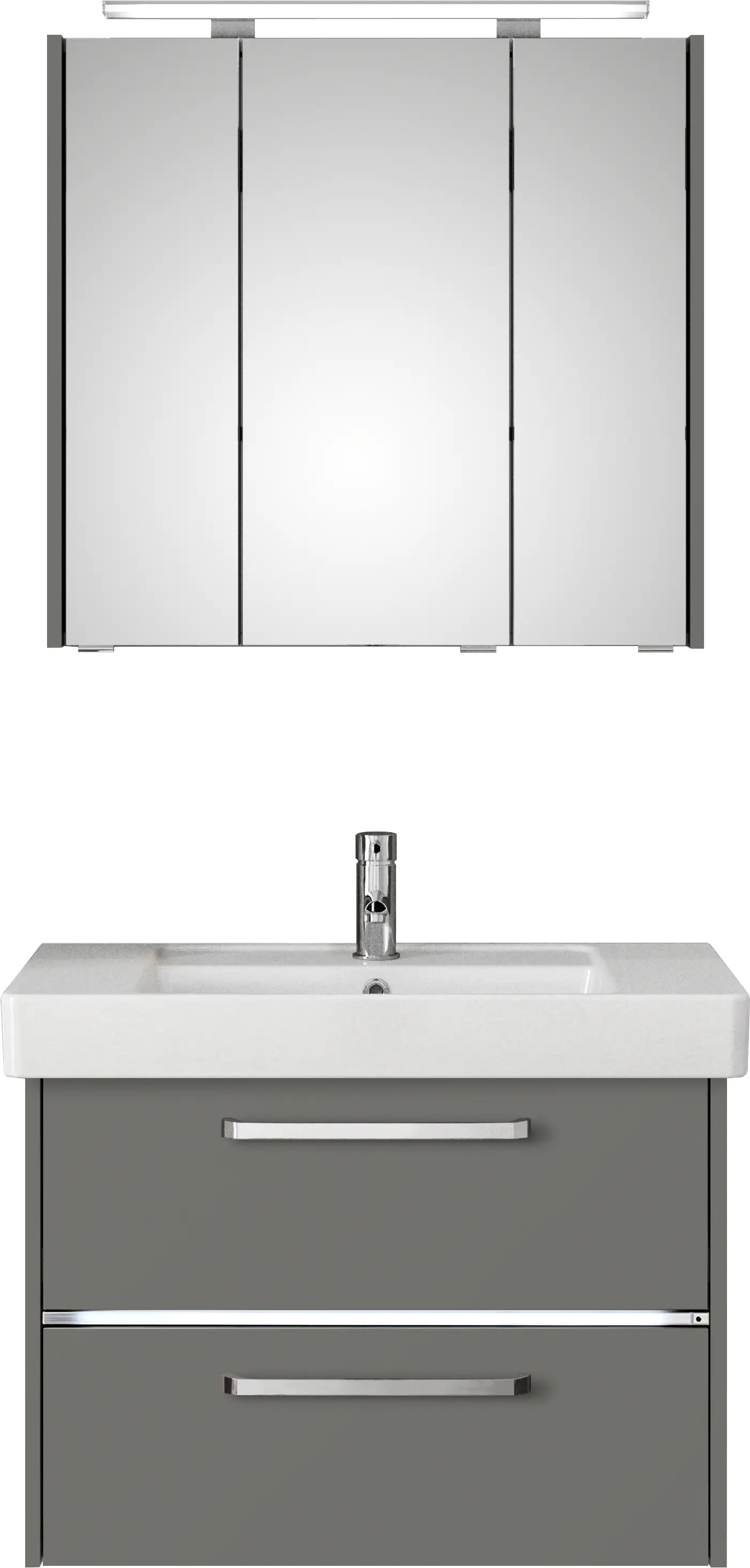 Primaster Badmöbel-Set Berlin grau 80 cm LED-Leuchten, Keramikwaschtisch