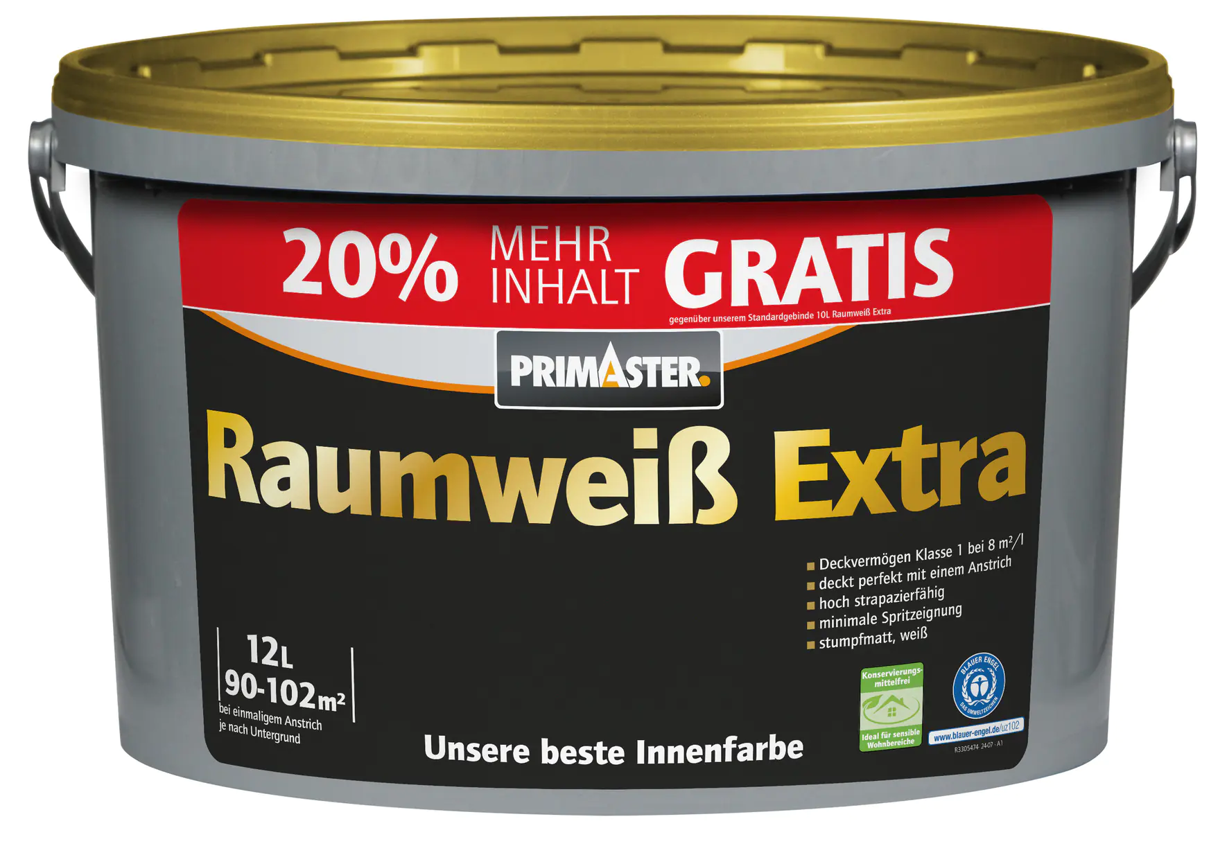 Primaster Raumweiß Extra Wandfarbe konservierungsmittelfrei 12 L weiß matt Primaster Raumweiß Extra Wandfarbe konservierungsmittelfrei 12 L weiß matt