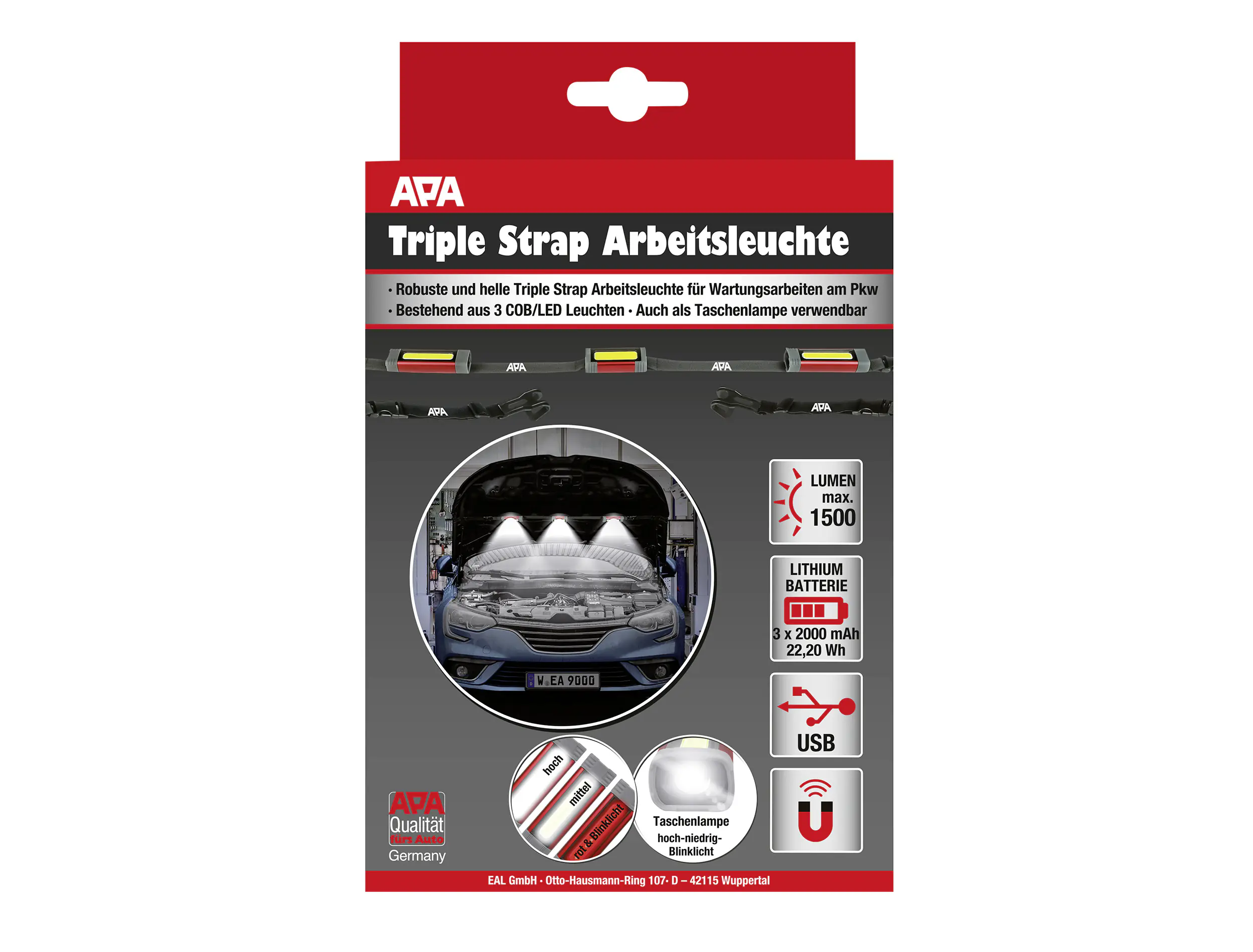 APA LED-Arbeitsleuchte Triple Strap 1500 lm 3-fach