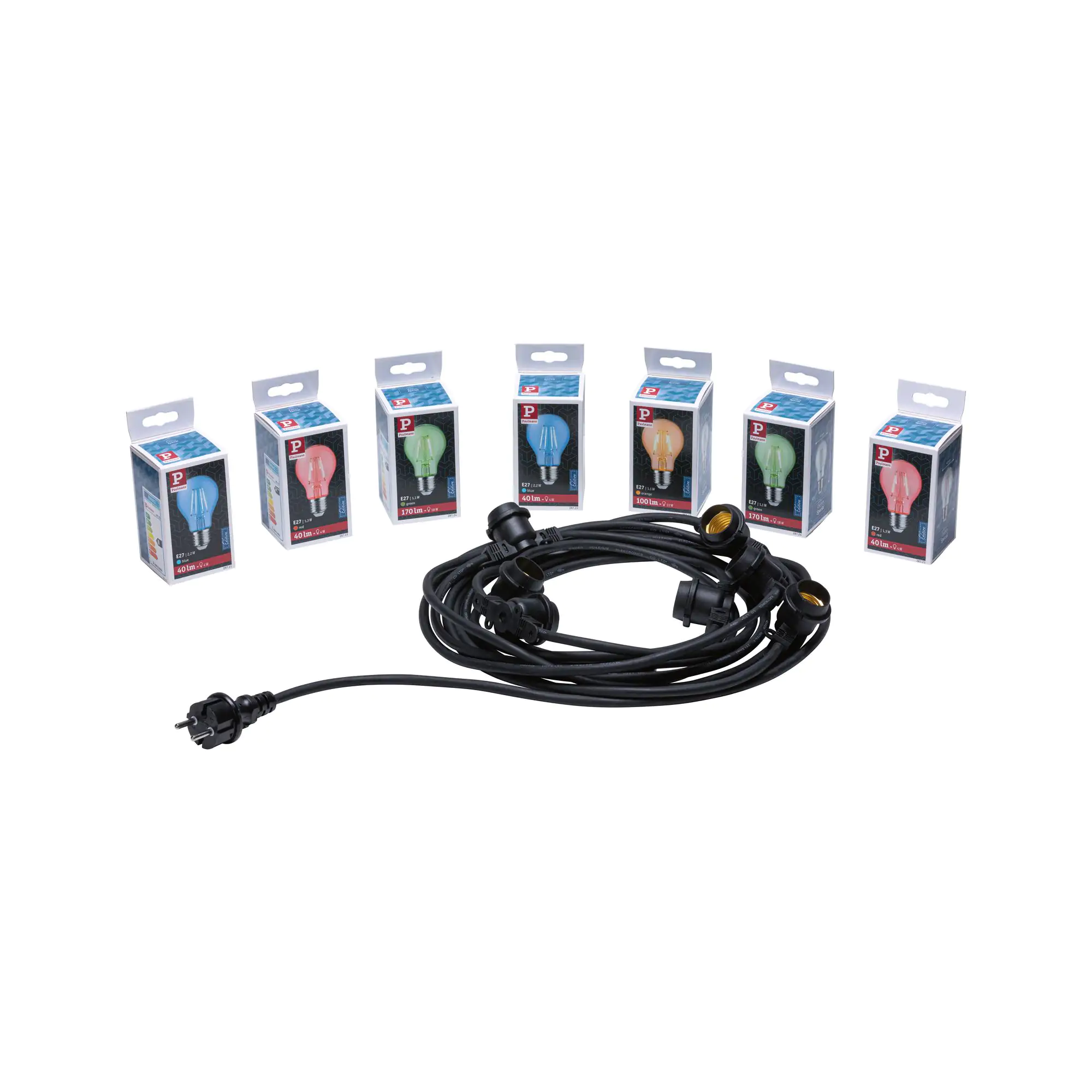 Paulmann Outdoor Lichterkette E27 schwarz 7 Leuchtköpfe