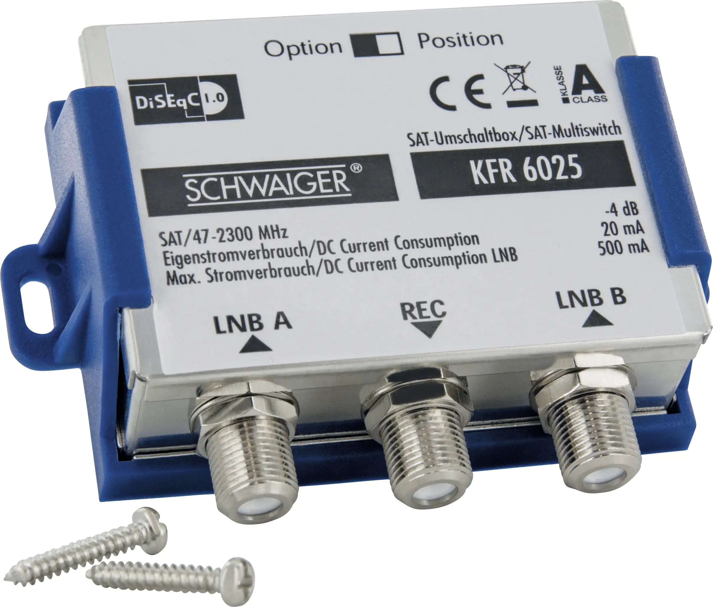 Schwaiger SAT-Umschaltbox 2in1 KFR6025 531 DisEqC Schalter zur Bündelung von 2 Single LNB's auf eine