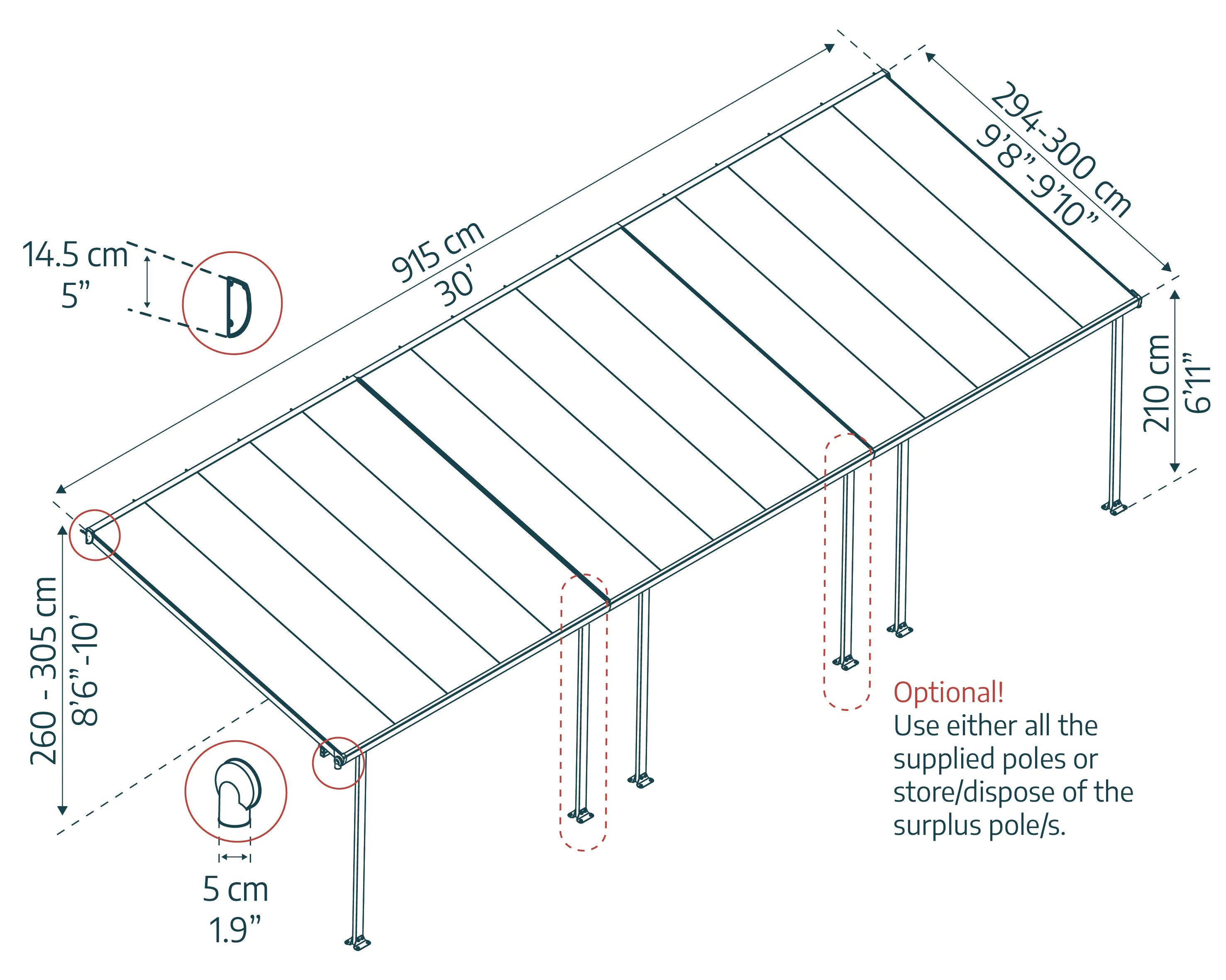 Canopia Terrassendach 915 x 300 cm weiß