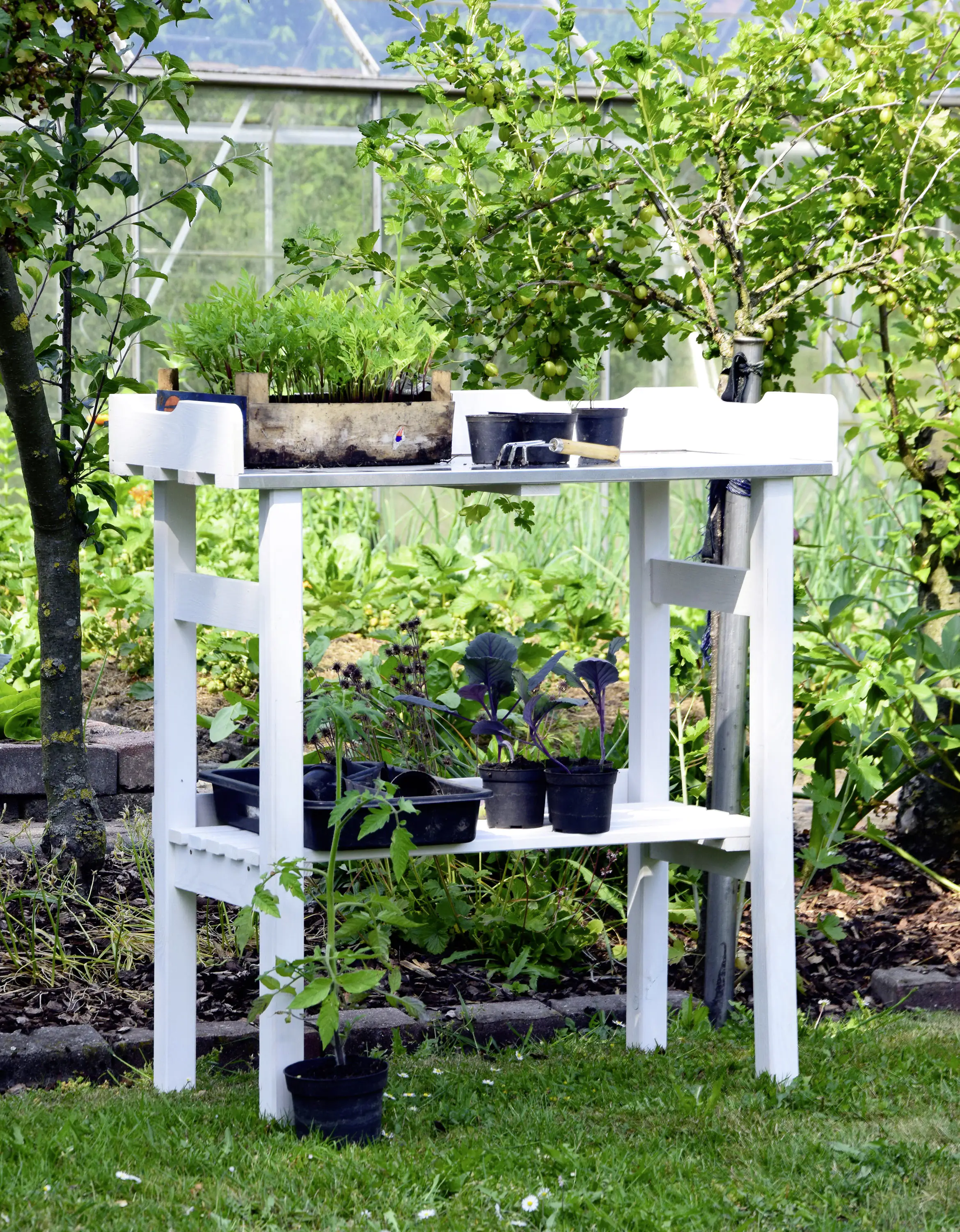 Dobar Pflanztisch mit Ablage weiß 78 x 38 x 84 cm