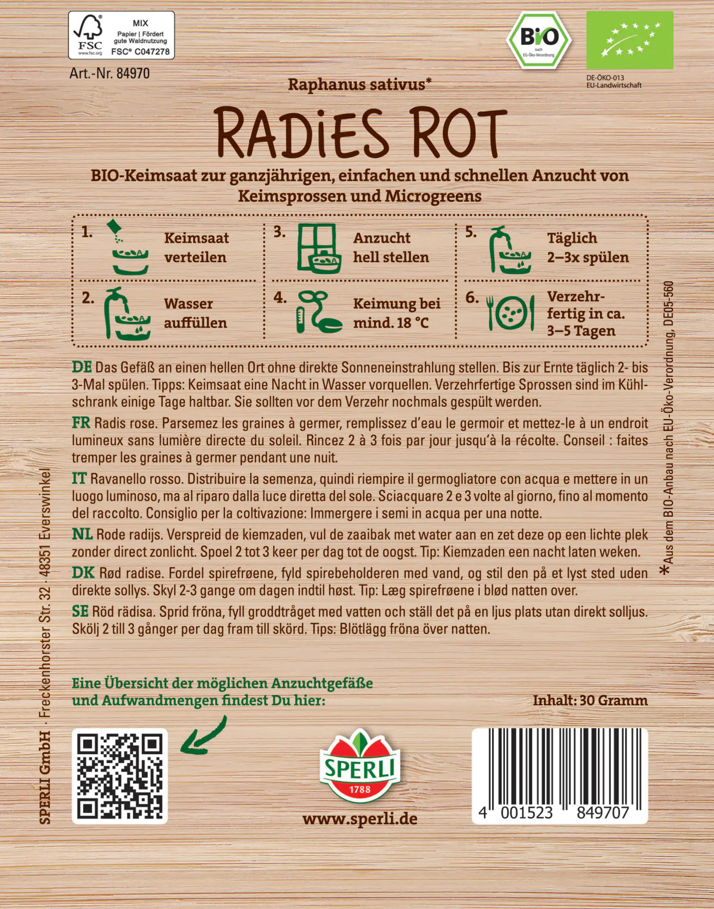 Sperli BIO Keimsprossen-Saat Radies rot