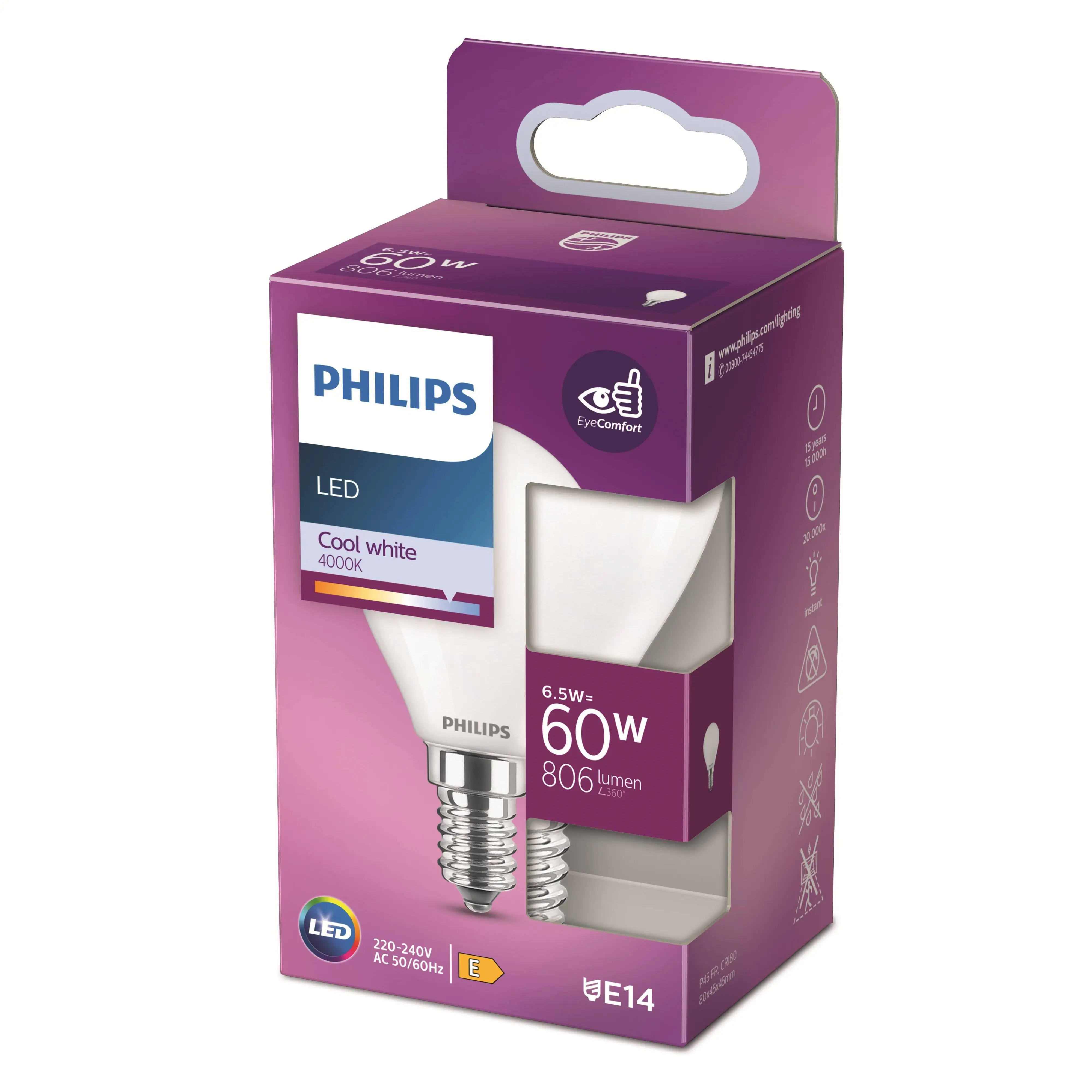 Philips LED-Leuchtmittel Filament Tropfenform P45 E14 6,5W neutralweiß