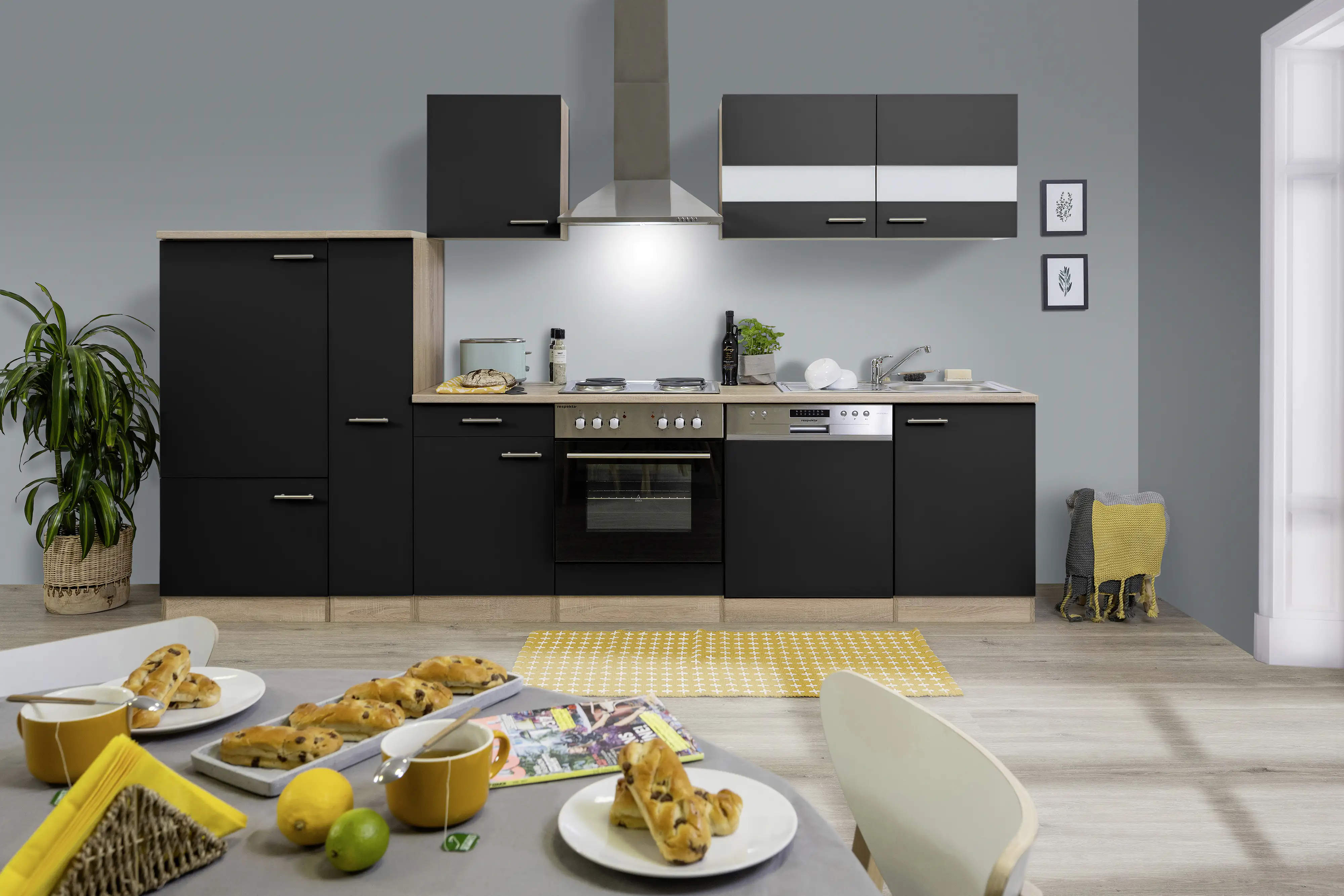 4260344974412 Respekta Economy Küchenblock 310 cm schwarz, Eiche Sonoma, KB310ESS