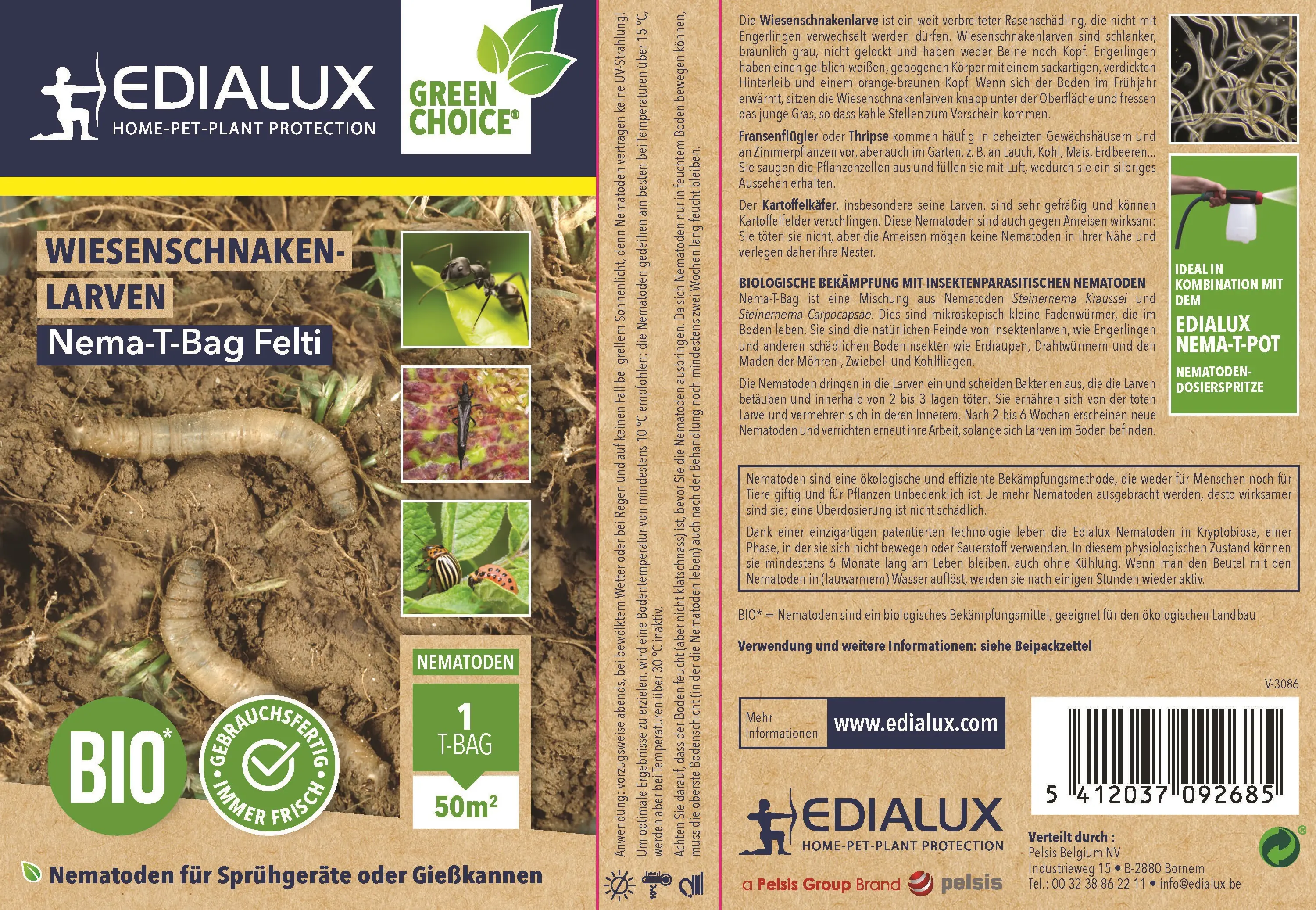 Edialux Nematoden T-Bag Felti gegen Wiesenschnakenlarven 50 m²