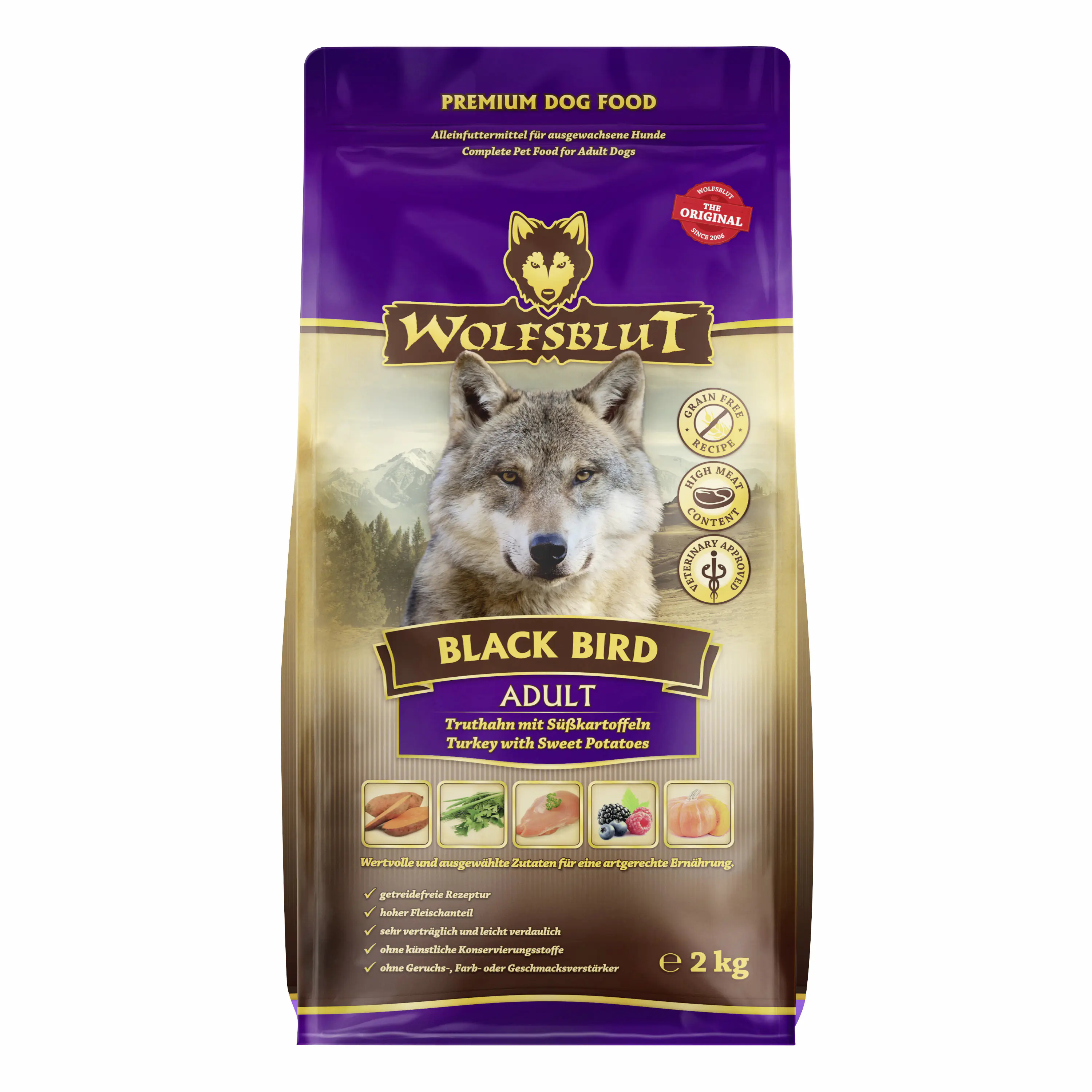 Wolfsblut Black Bird Hundetrockenfutter Adult getreidefrei 2 kg Truthahn