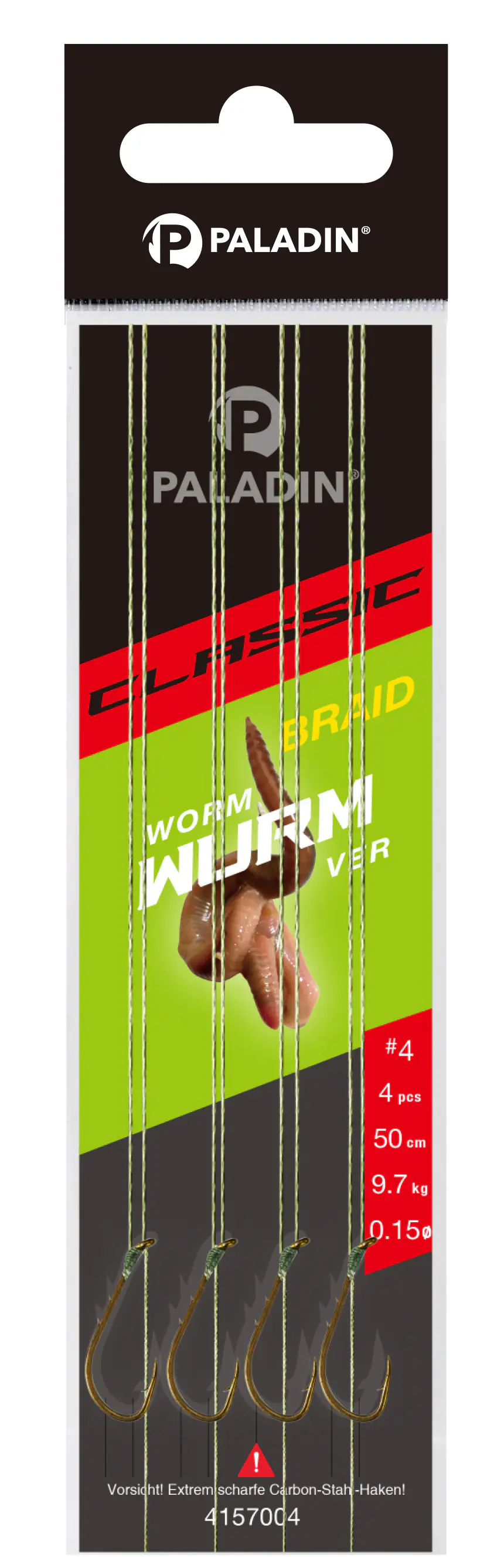 Paladin Wurmhaken gebunden geflochten Größe 6 4 Stück gold