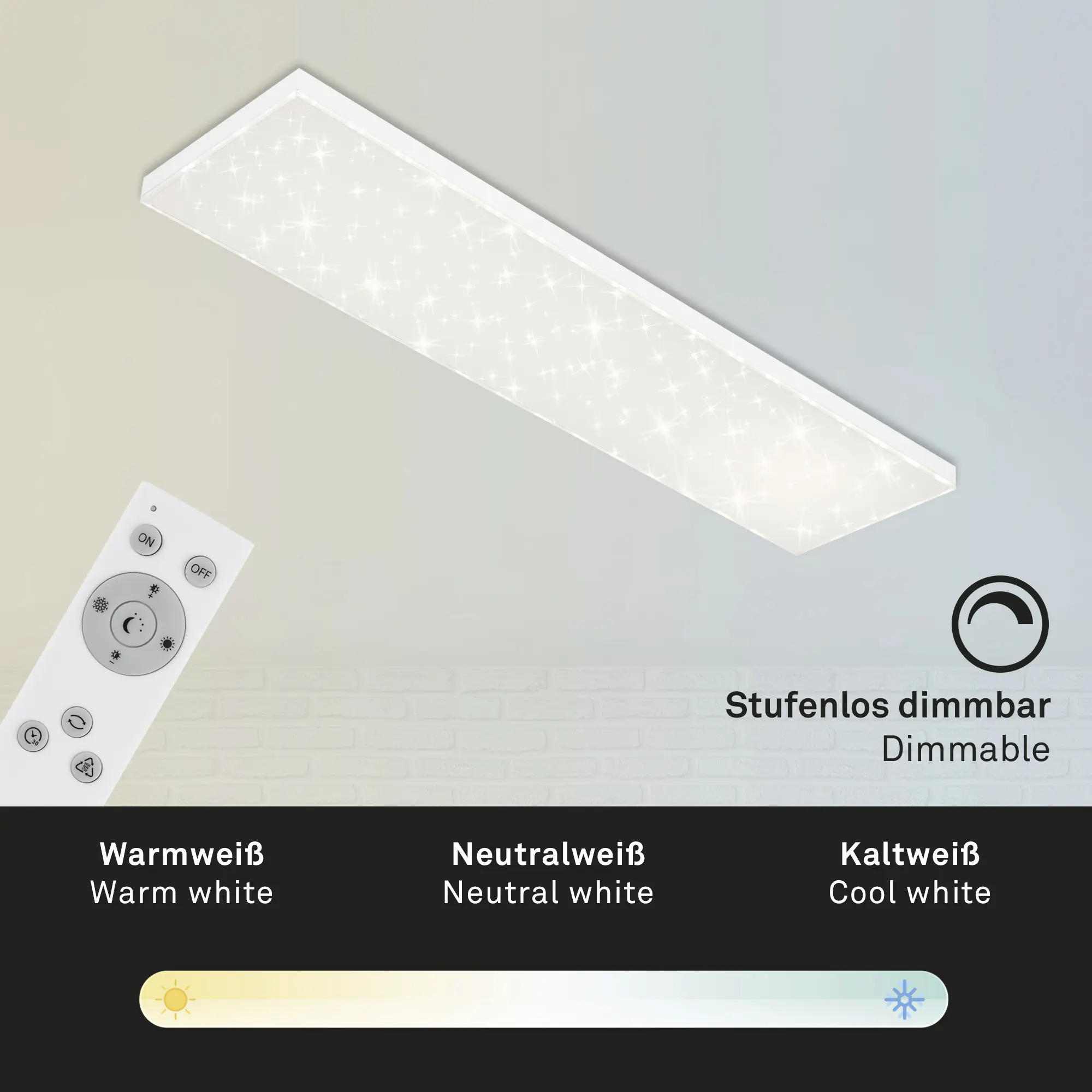Briloner LED-Panelleuchte Frameless Sternenhimmel 119,5 x 29,5 cm weiß CCT dimmbar